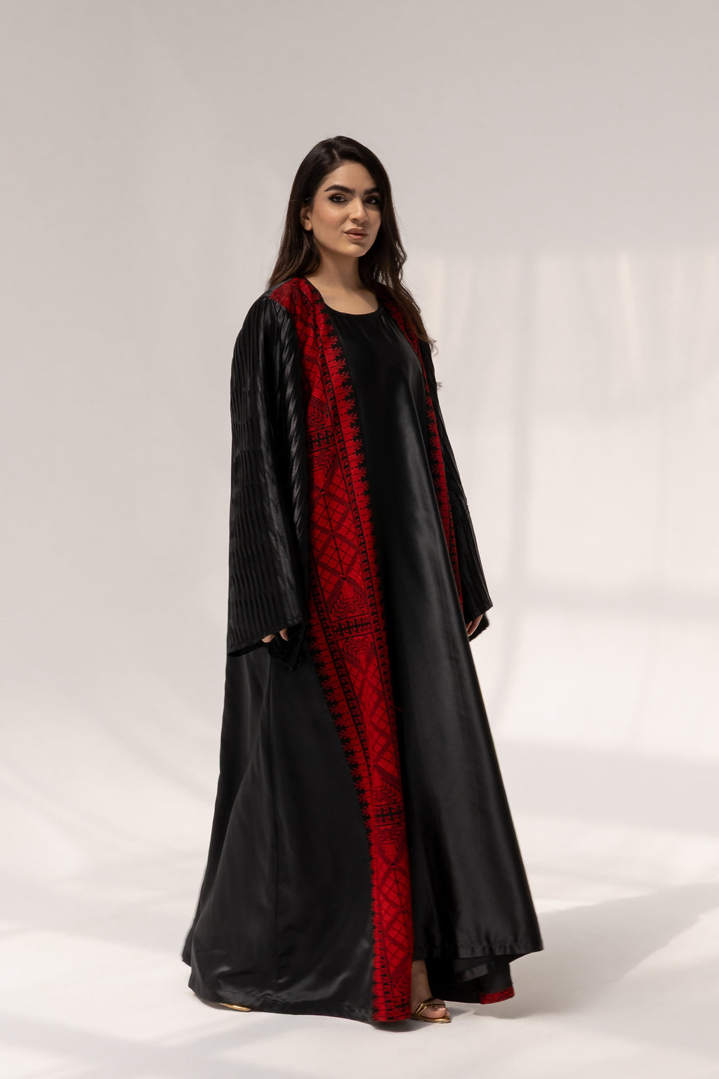 Black Abaya with Red Embroidered Details