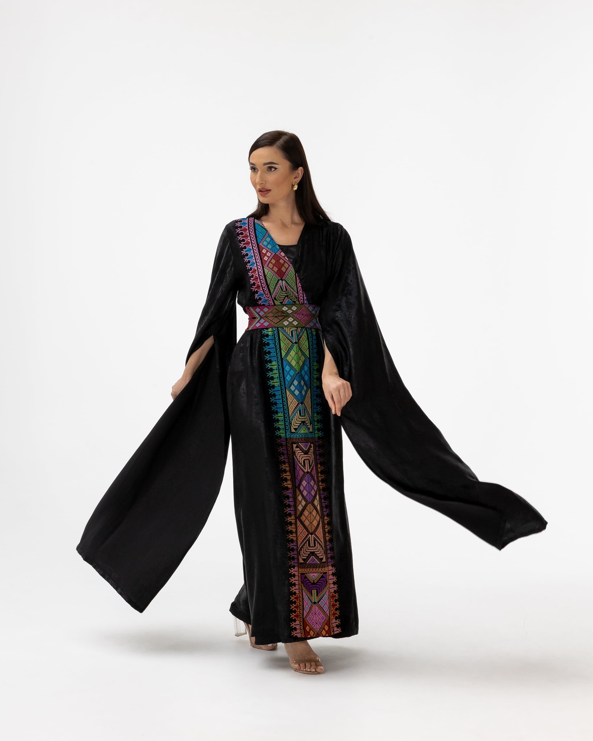 Black Abaya with Multicolor Embroidery
