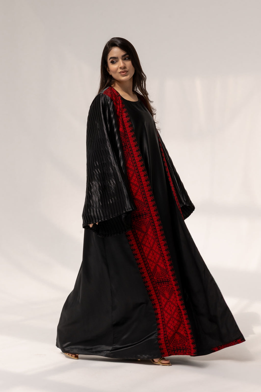 Black Abaya with Red Embroidered Details