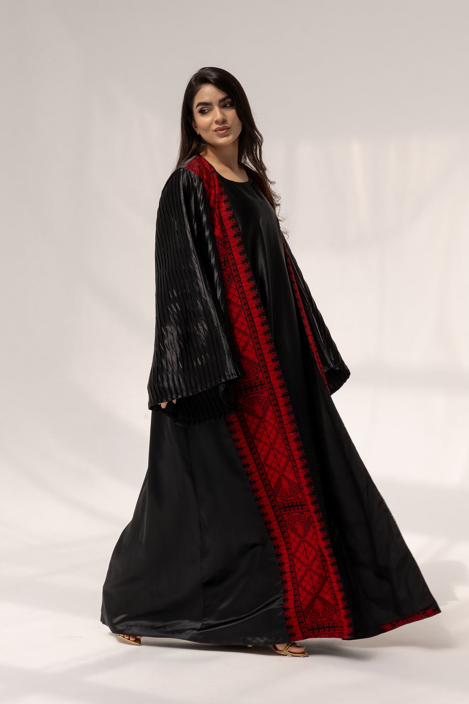 Black Abaya with Red Embroidered Details