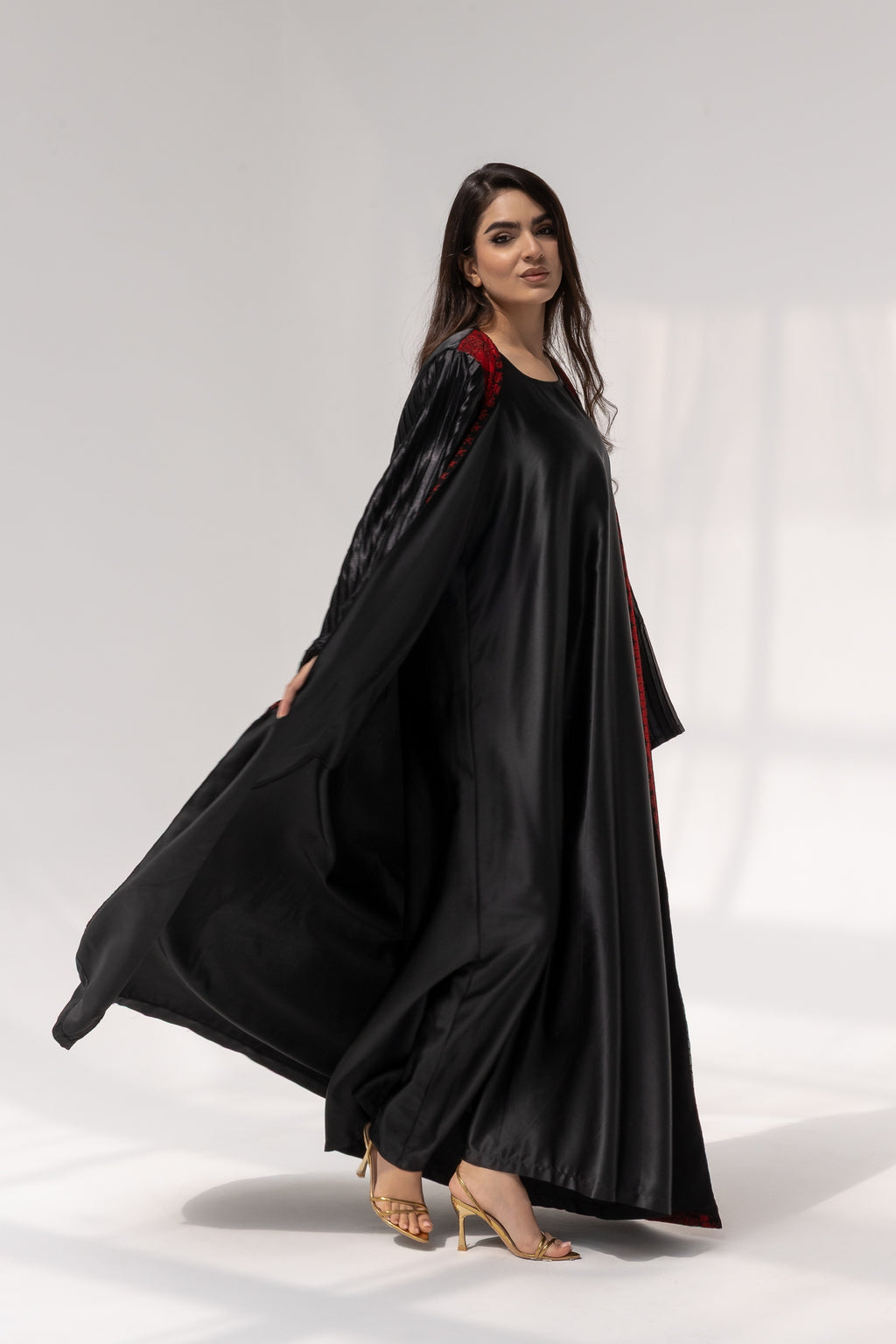 Black Abaya with Red Embroidered Details