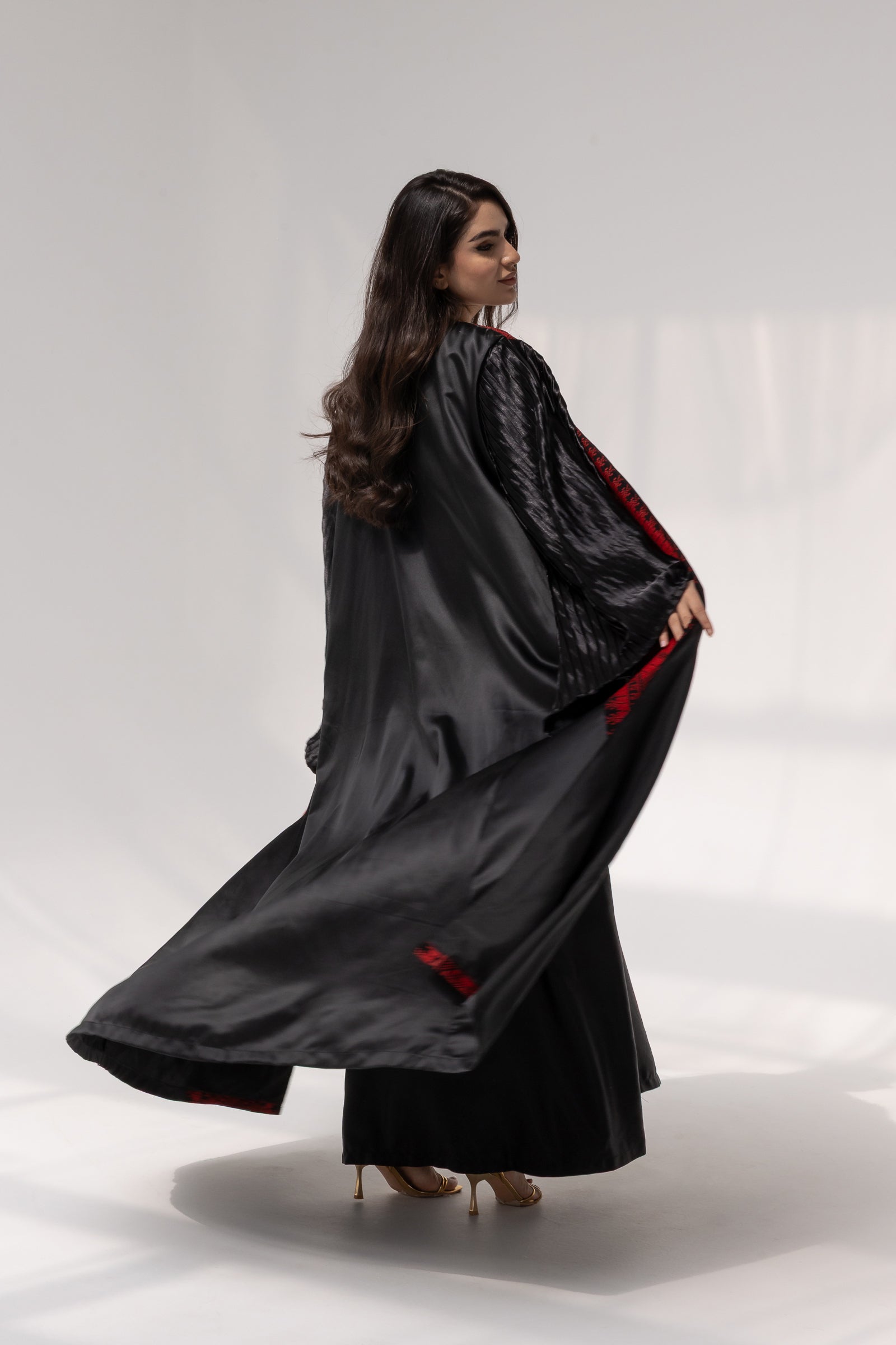 Black Abaya with Red Embroidered Details