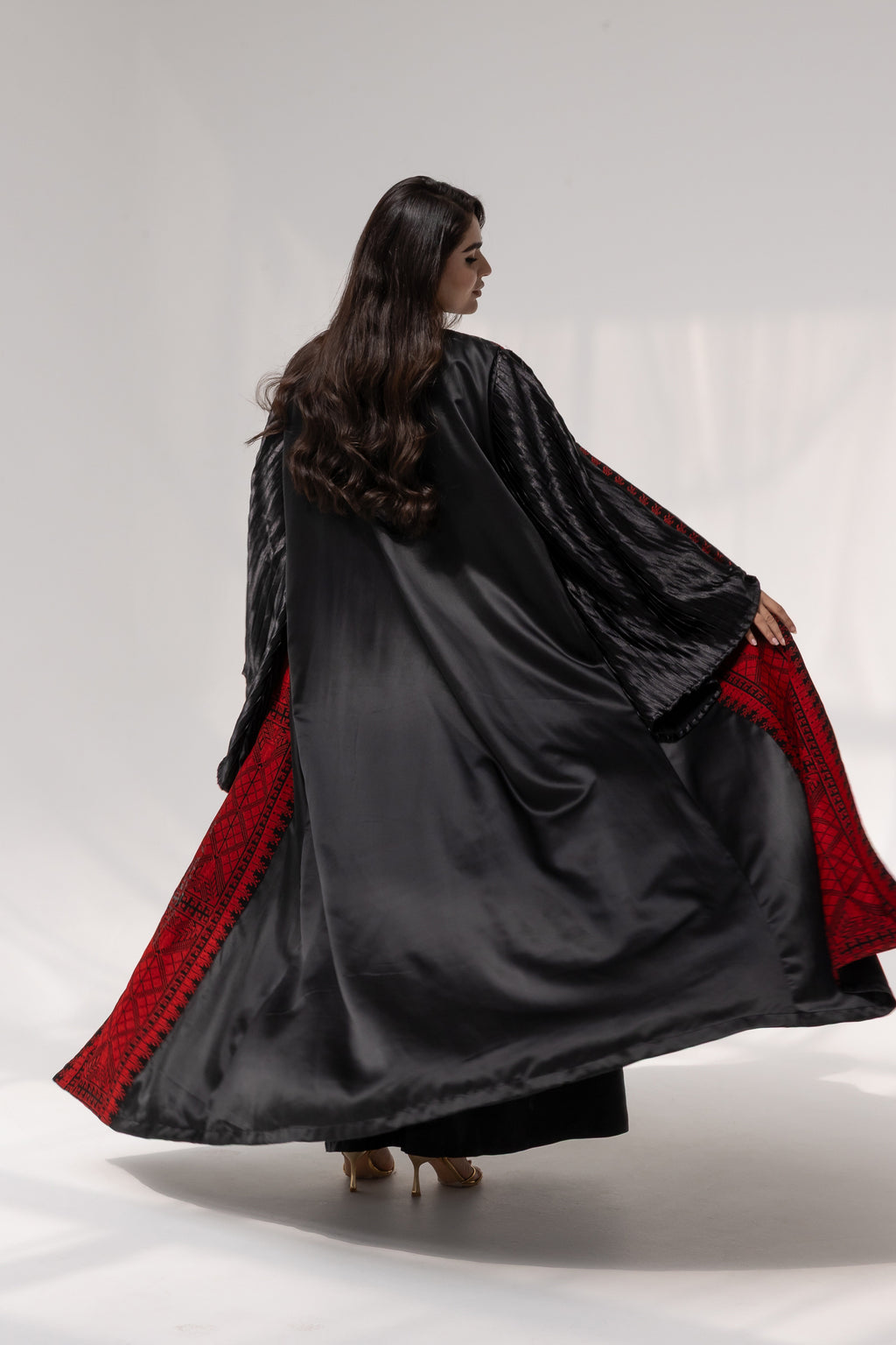 Black Abaya with Red Embroidered Details