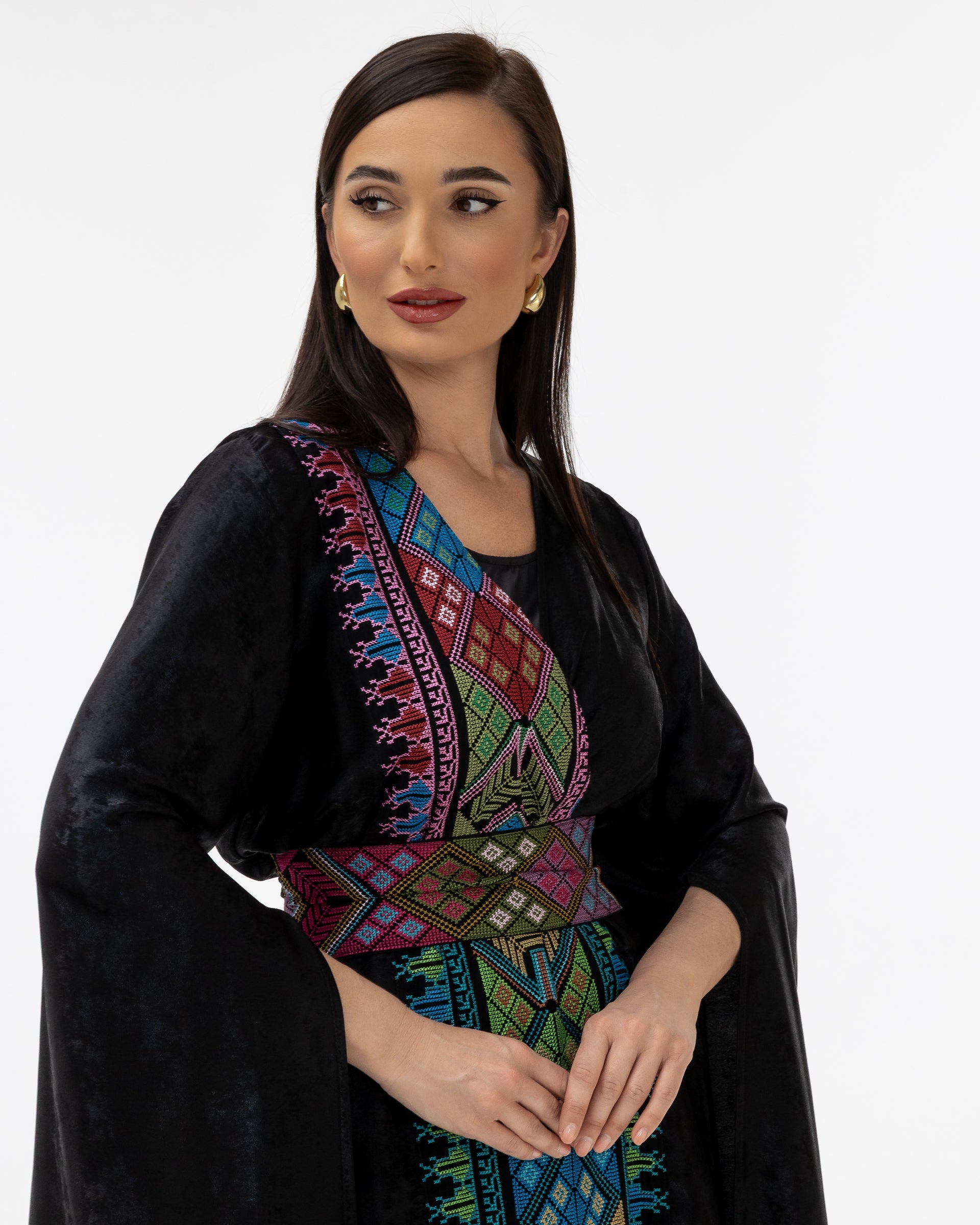 Black Abaya with Multicolor Embroidery
