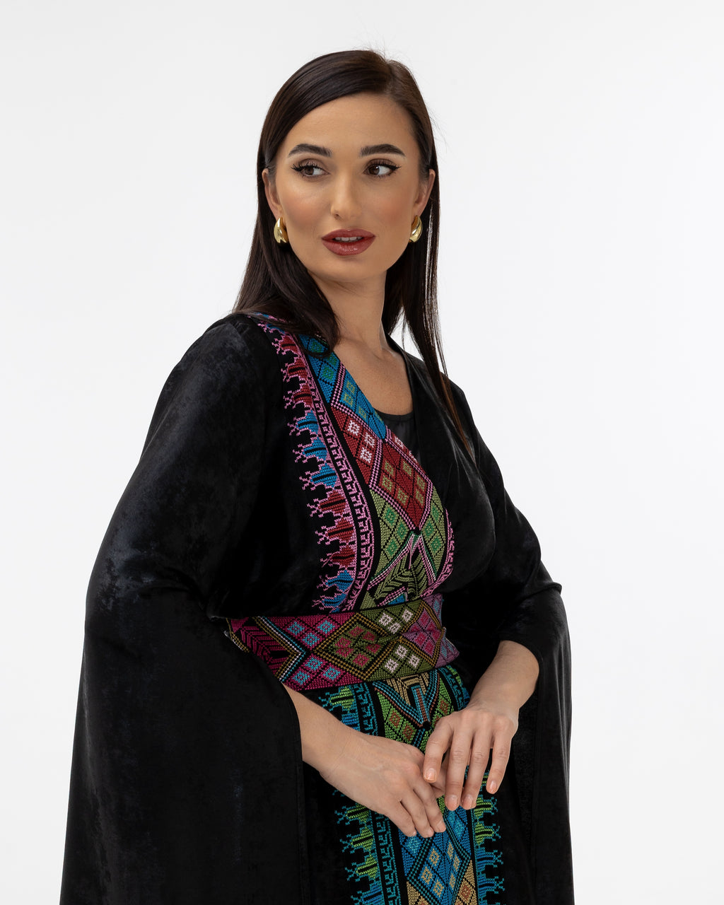 Black Abaya with Multicolor Embroidery