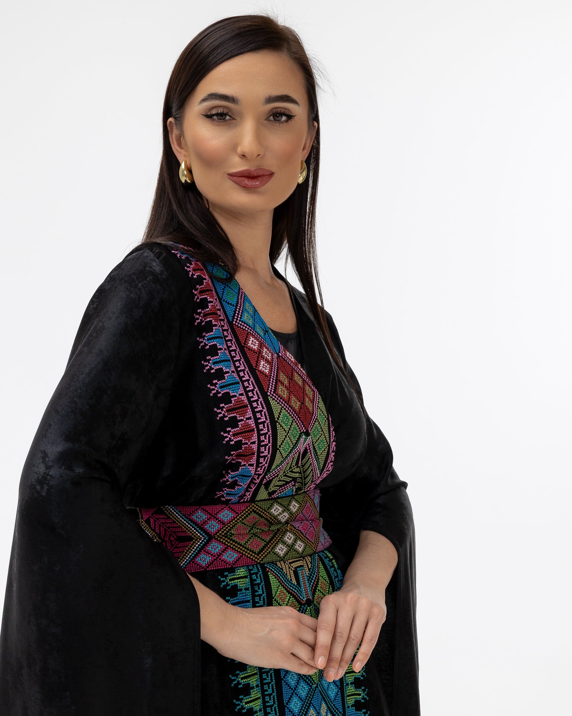 Black Abaya with Multicolor Embroidery