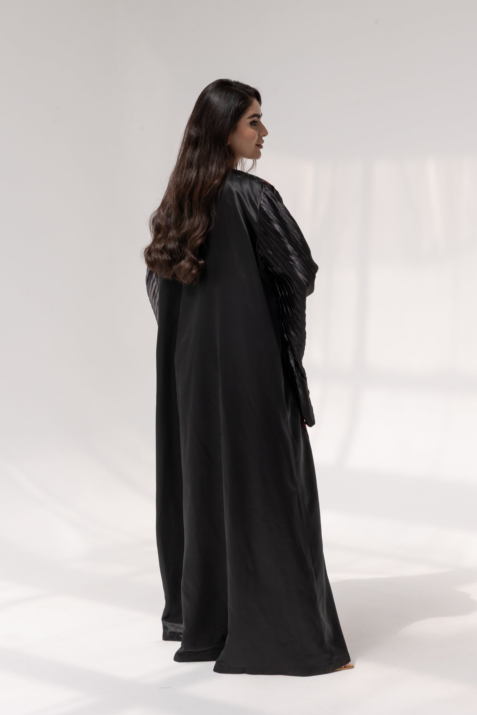 Black Abaya with Red Embroidered Details