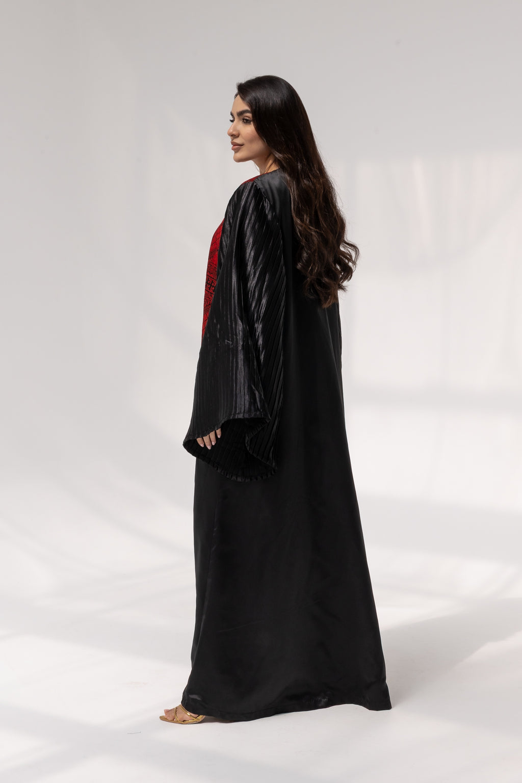 Black Abaya with Red Embroidered Details