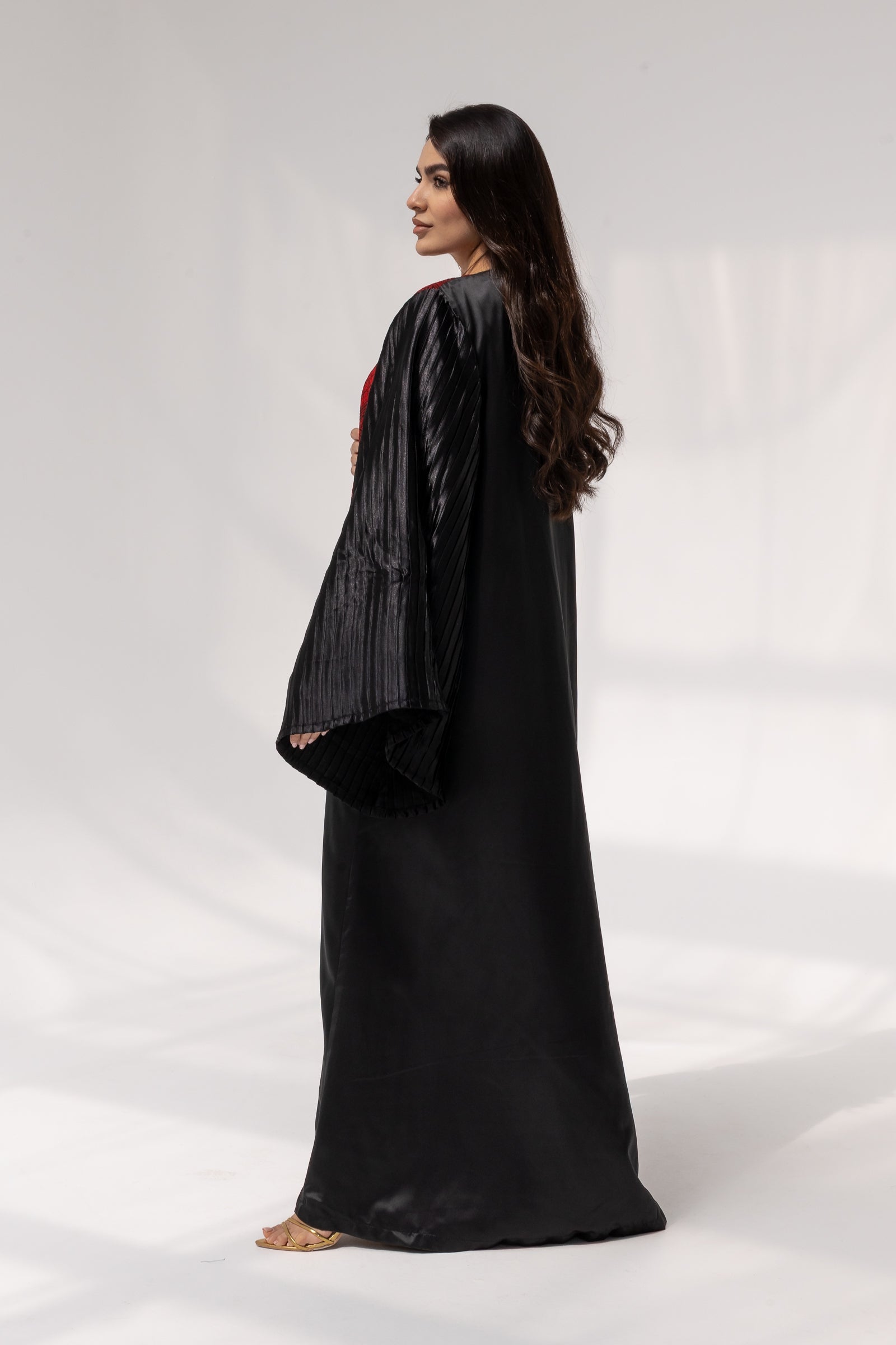 Black Abaya with Red Embroidered Details