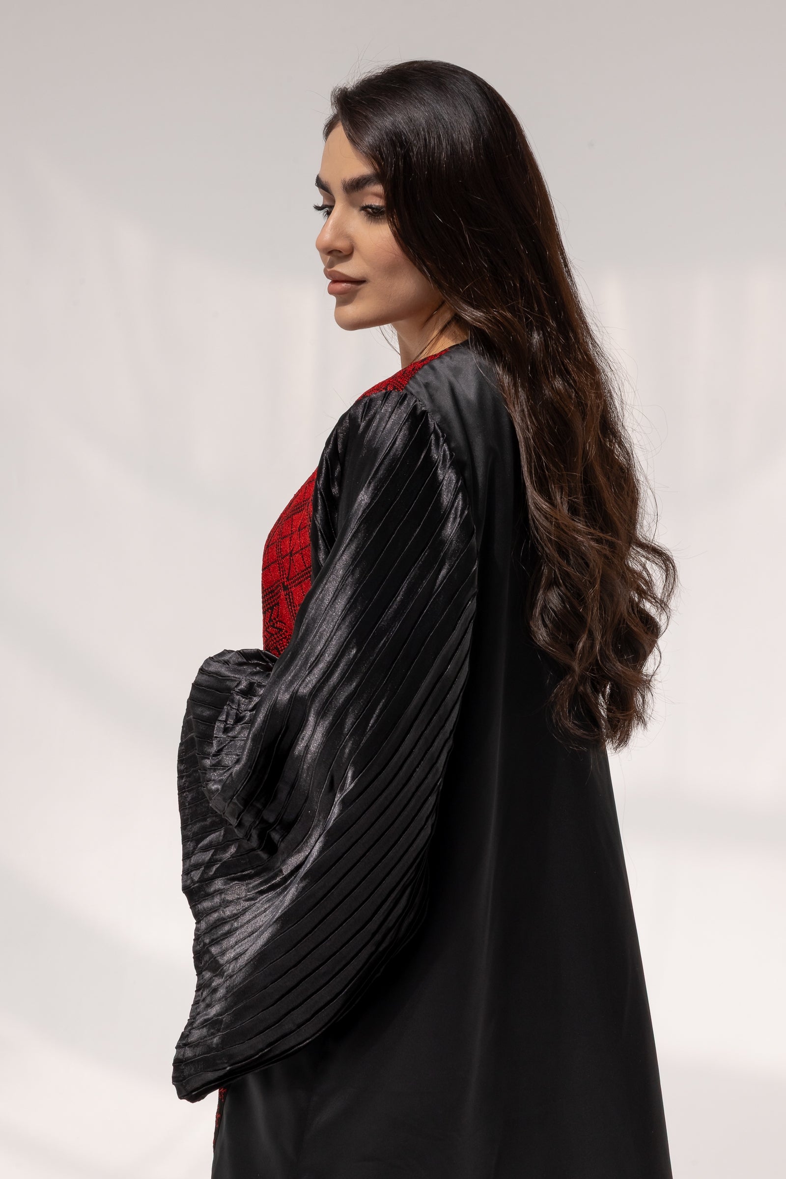 Black Abaya with Red Embroidered Details