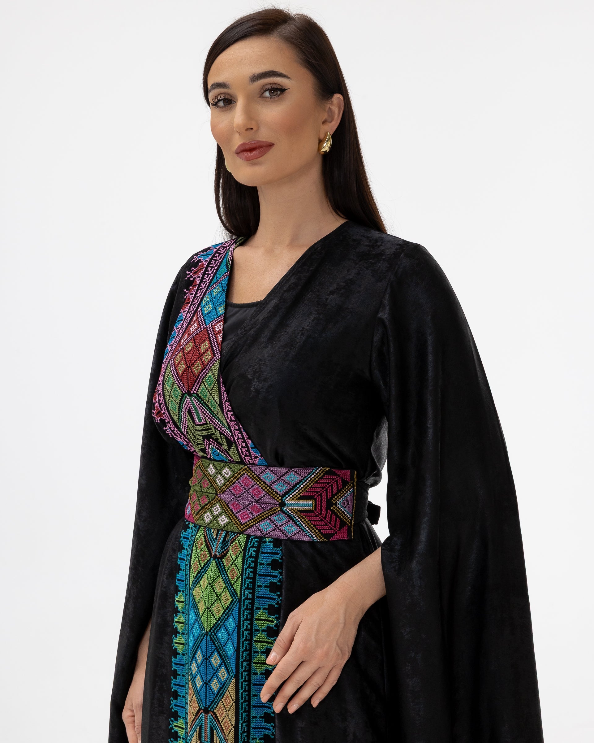 Black Abaya with Flowing Sleeves & Embroidered Details