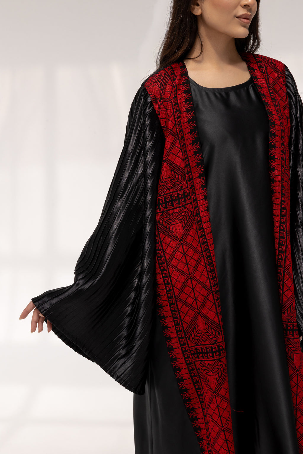 Black Abaya with Red Embroidered Details