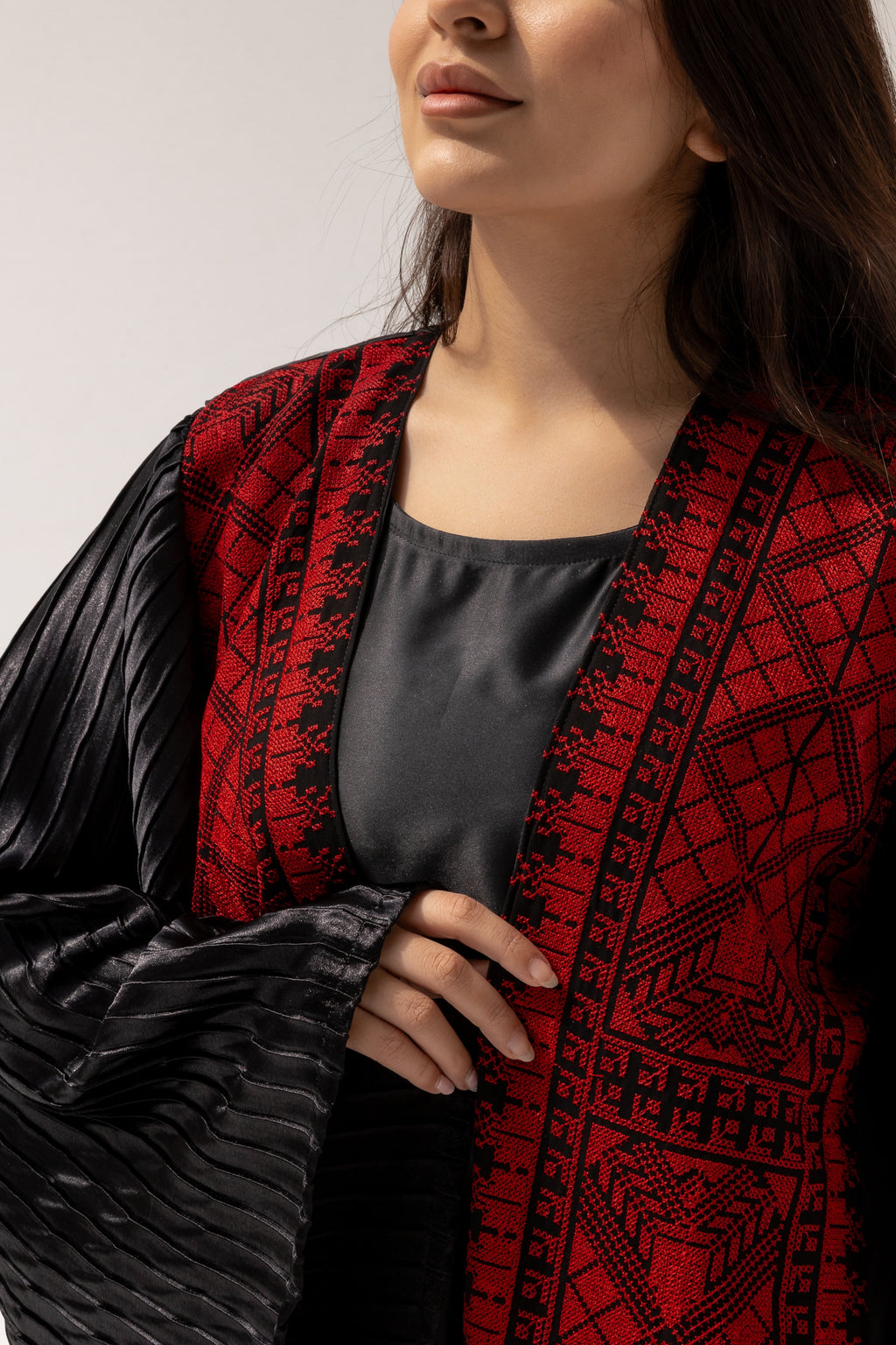 Black Abaya with Red Embroidered Details