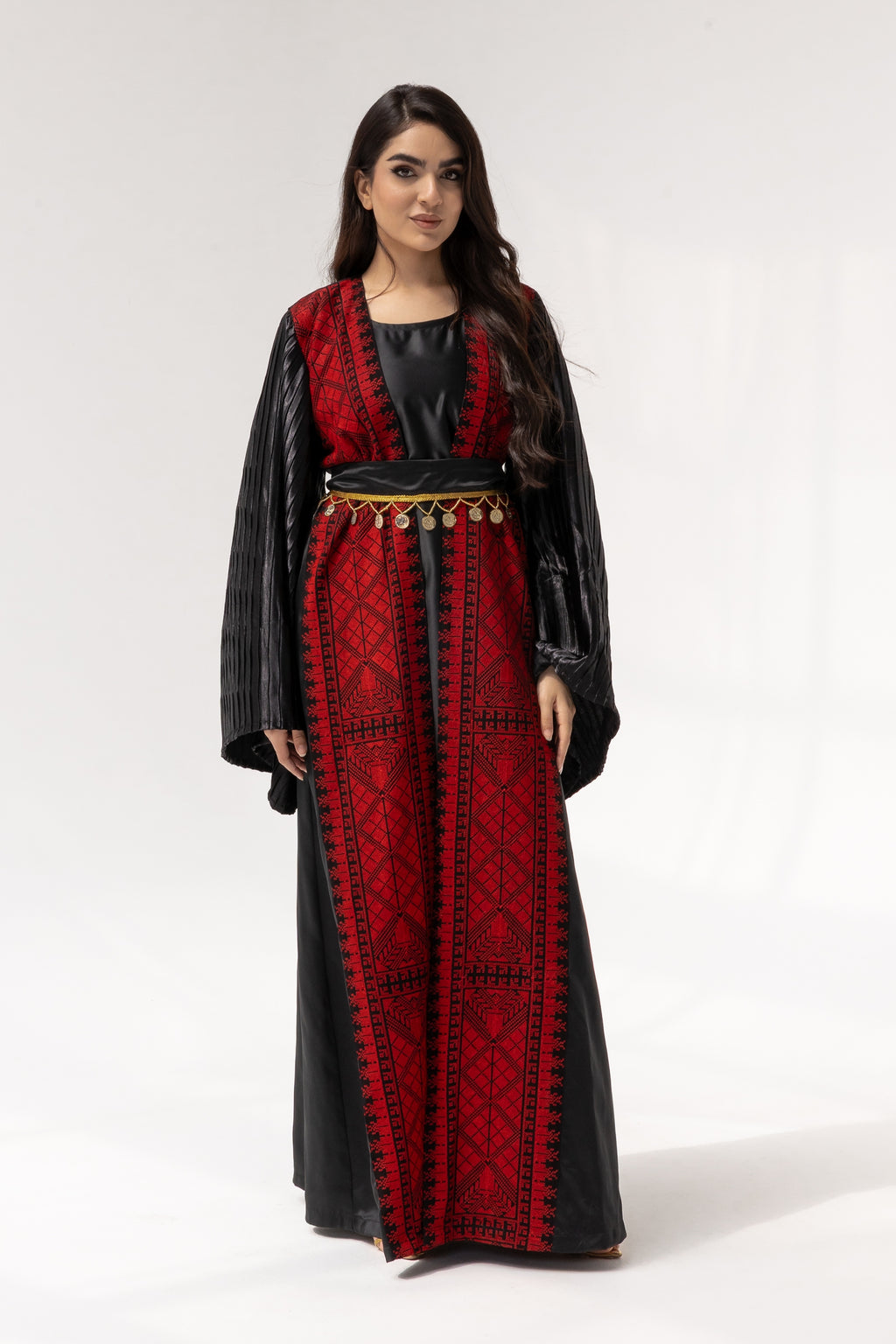 Black Abaya with Red Embroidered Details