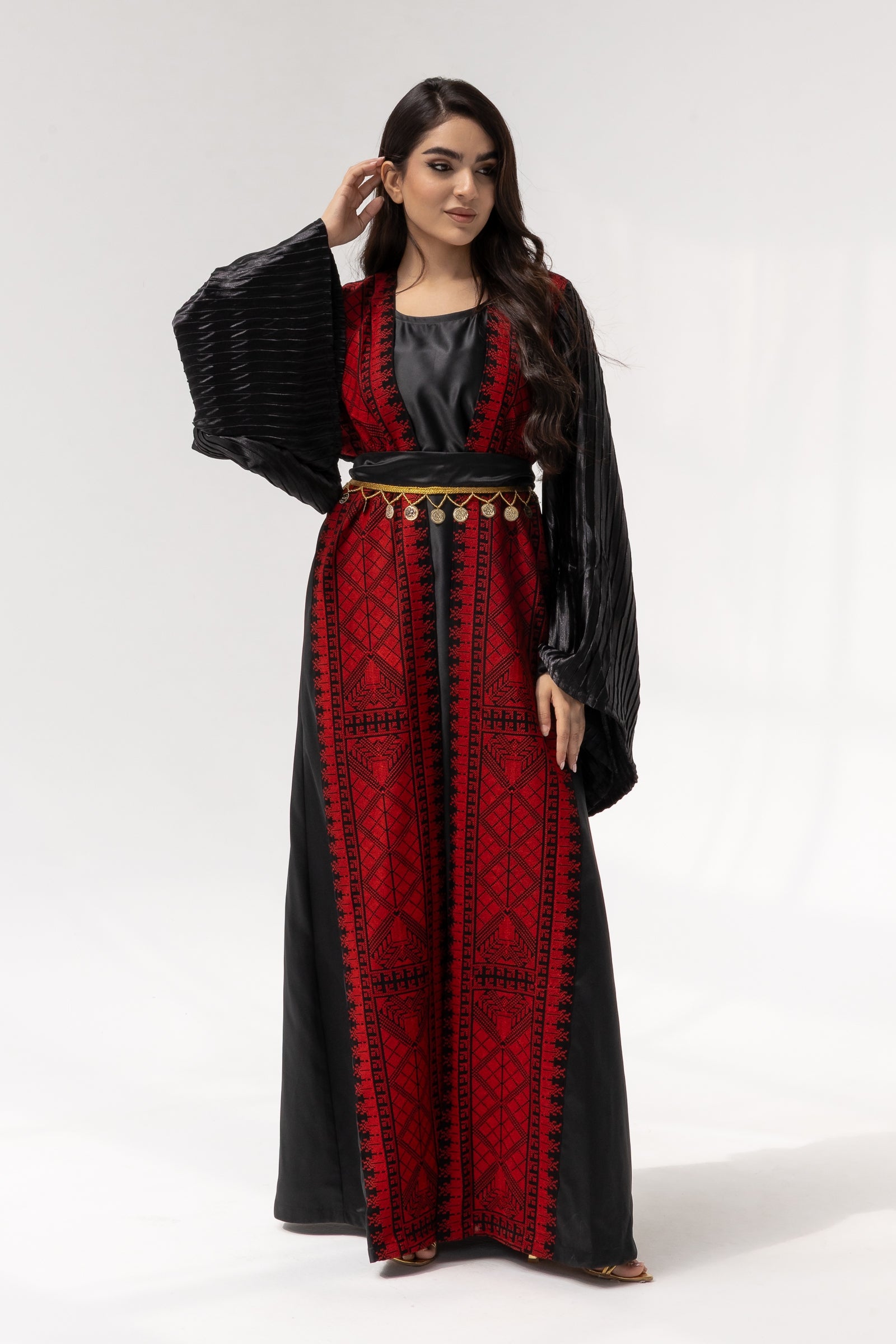 Black Abaya with Red Embroidered Details