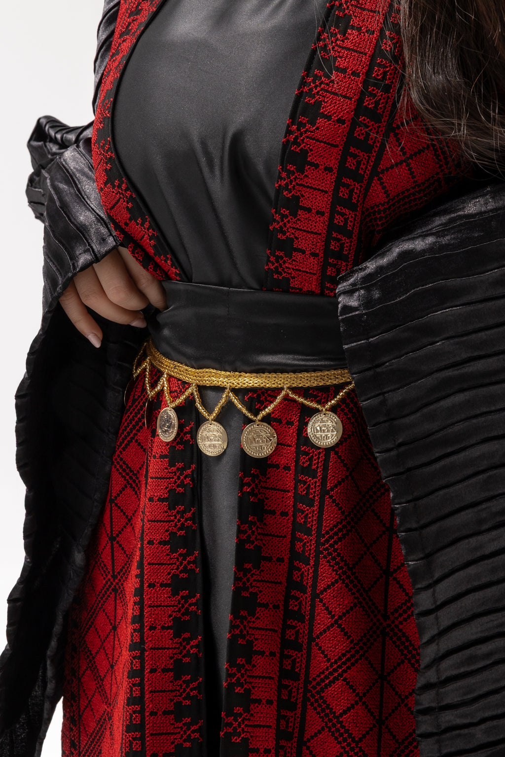 Black Abaya with Red Embroidered Details
