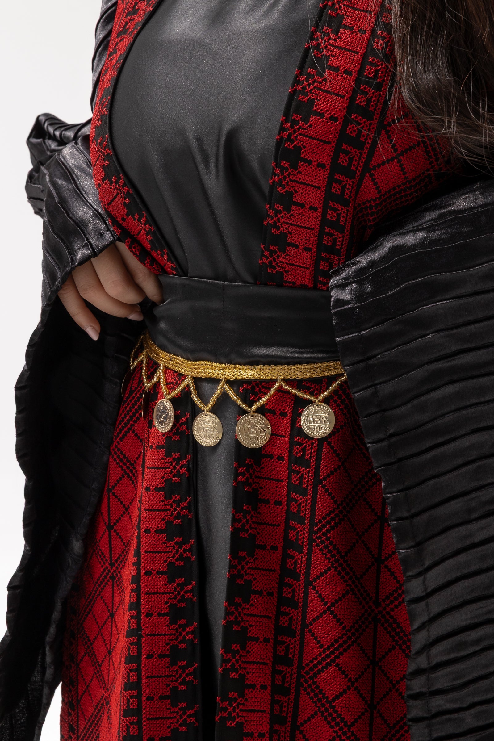 Black Abaya with Red Embroidered Details