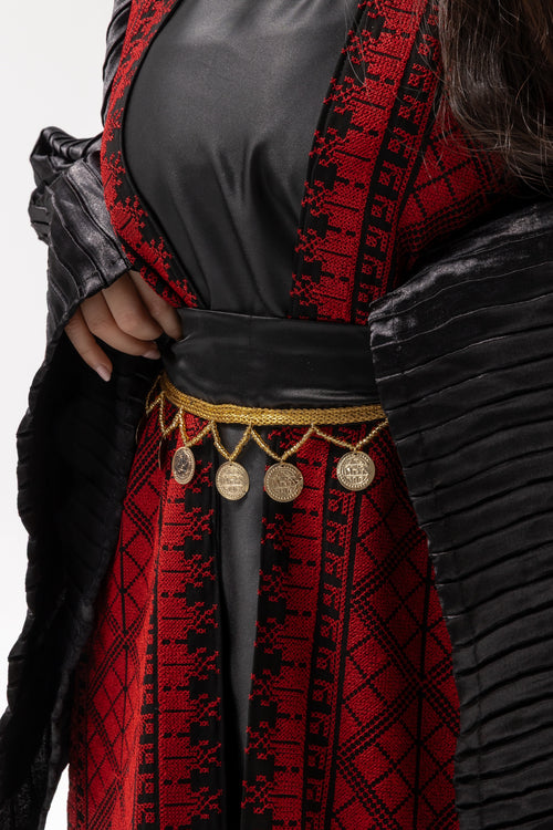 Black Abaya with Red Embroidered Details