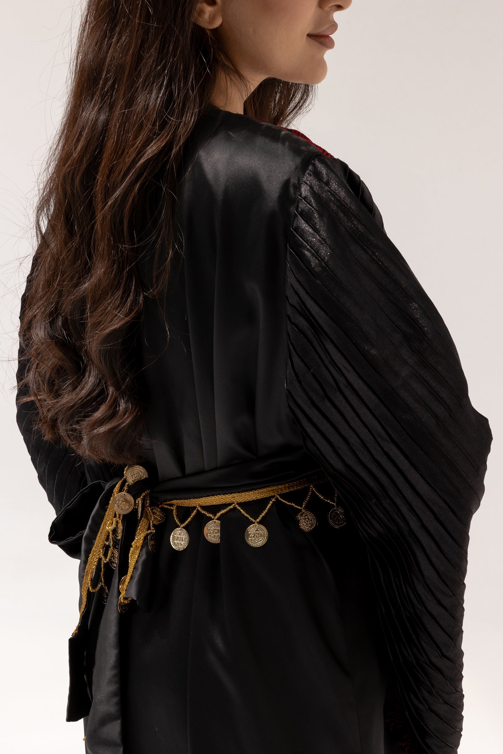 Black Abaya with Red Embroidered Details
