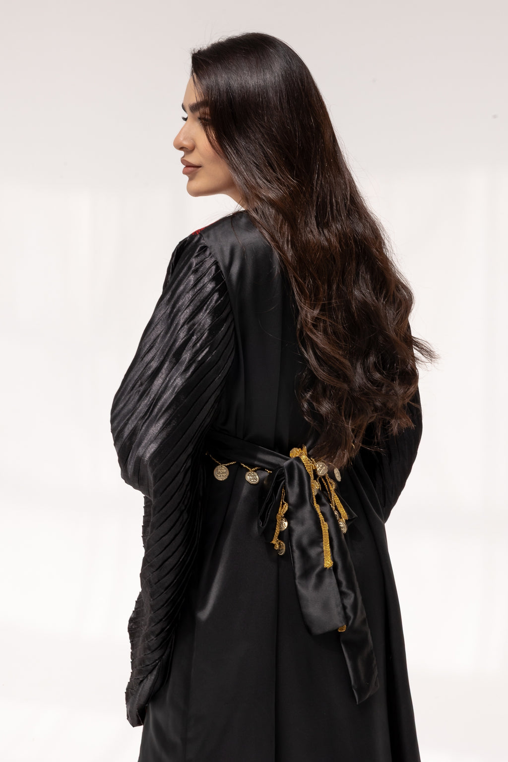Black Abaya with Red Embroidered Details