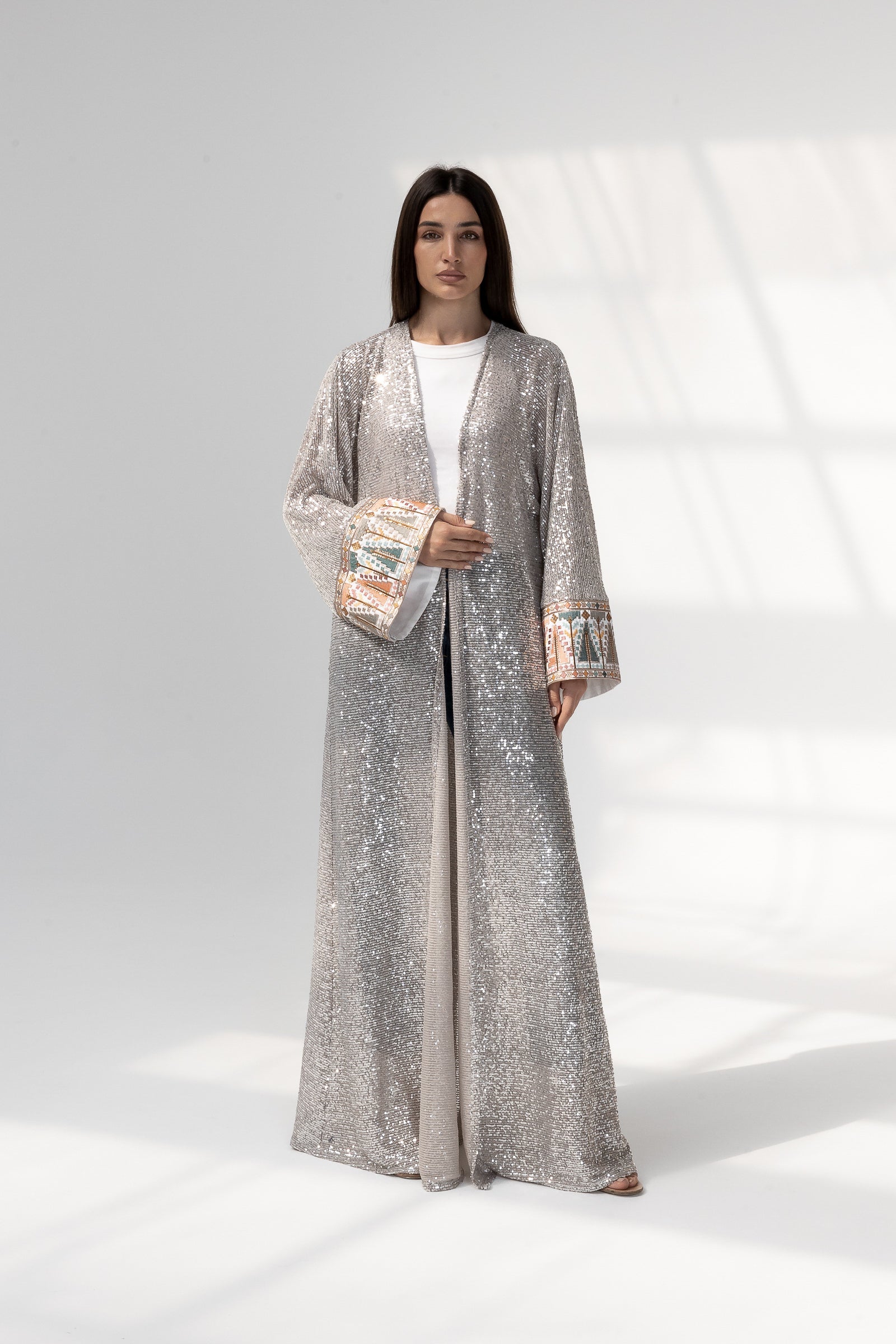 Embroidered Silver Abaya