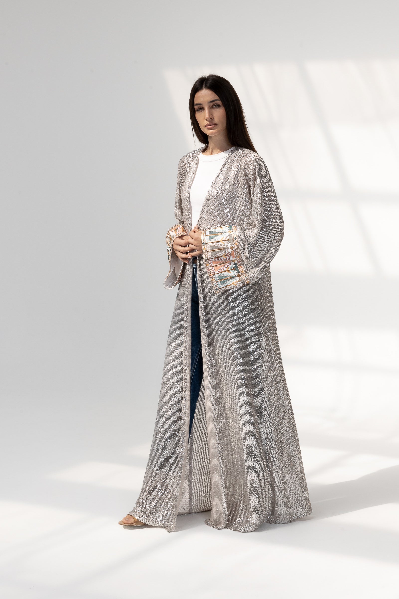 Embroidered Silver Abaya
