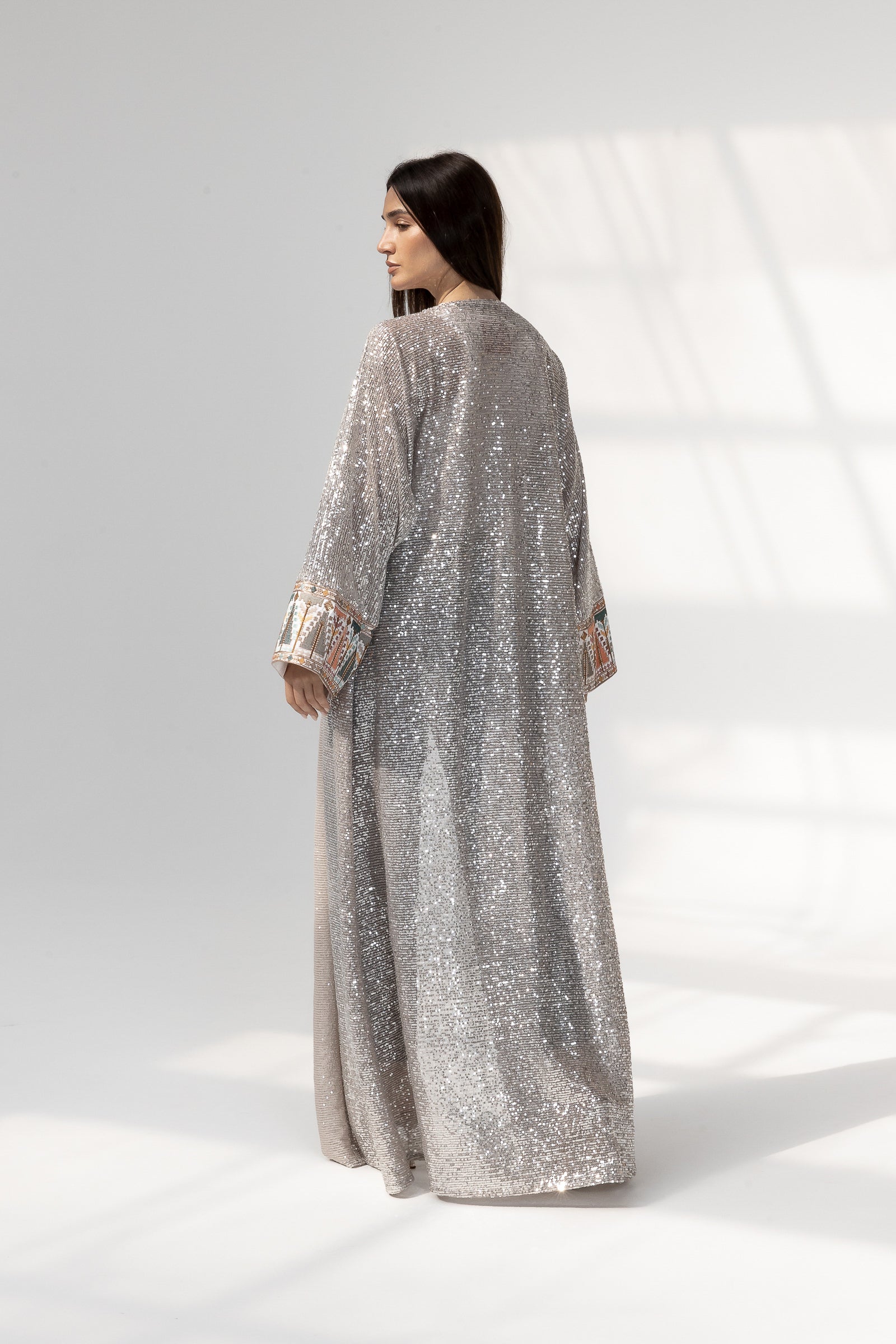 Embroidered Silver Abaya