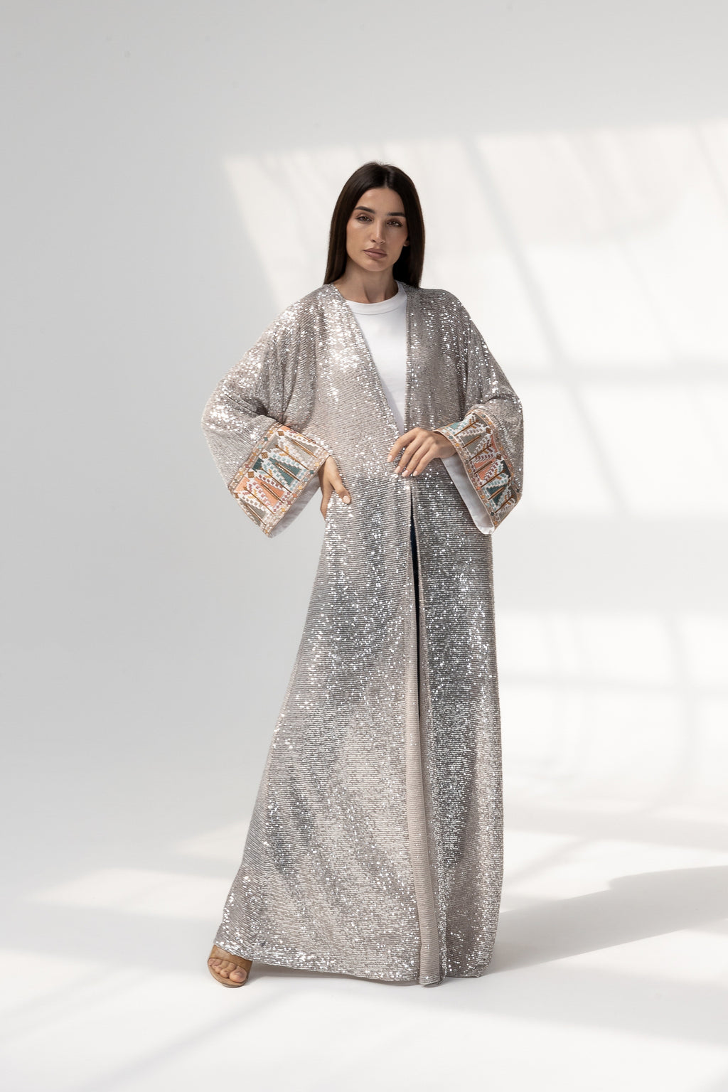 Embroidered Silver Abaya