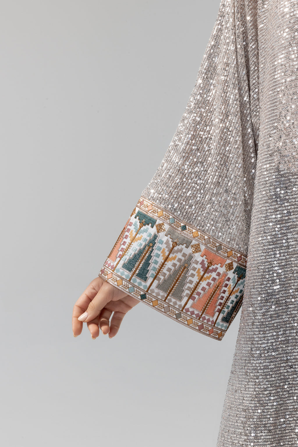 Embroidered Silver Abaya