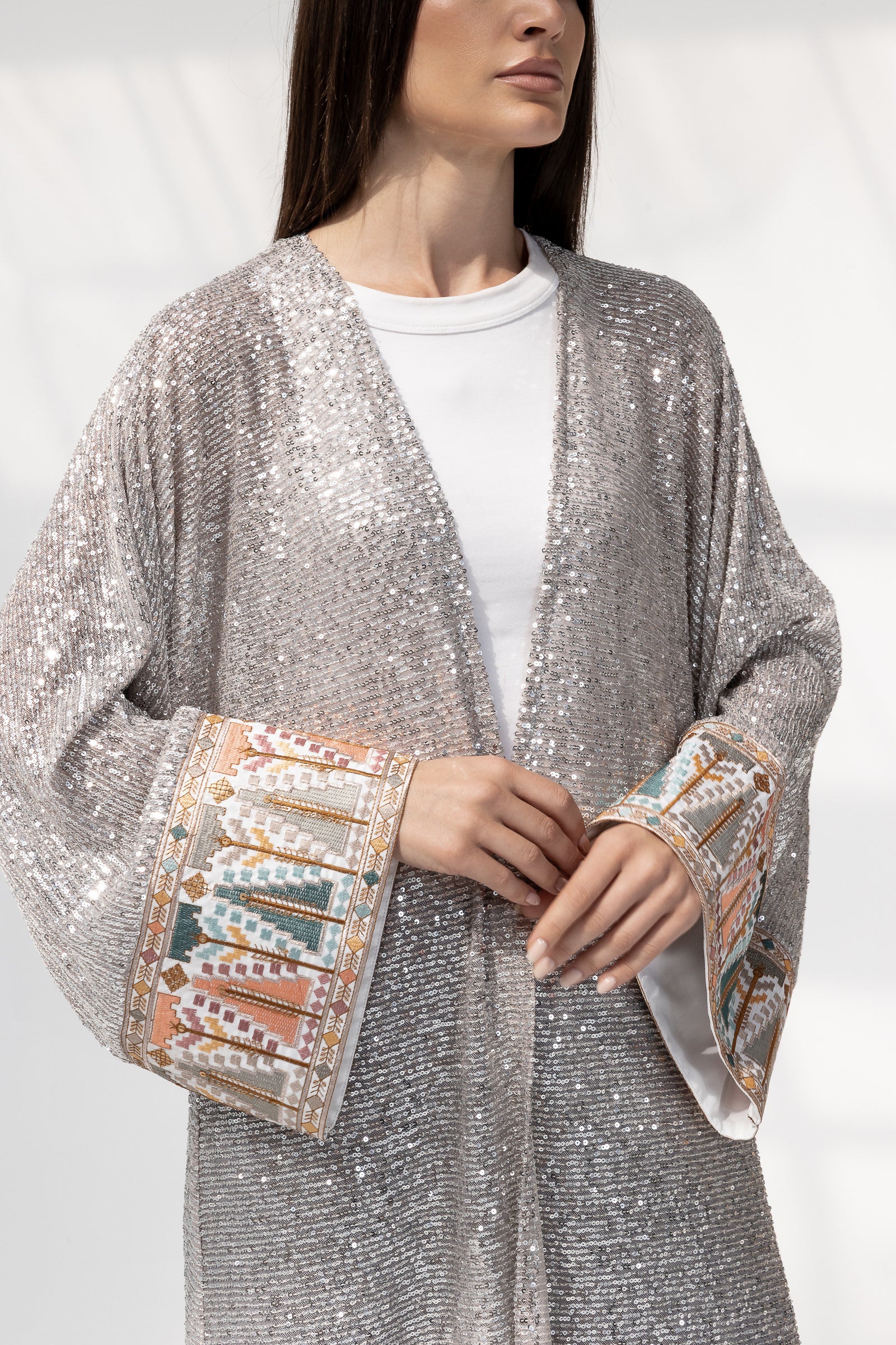 Embroidered Silver Abaya