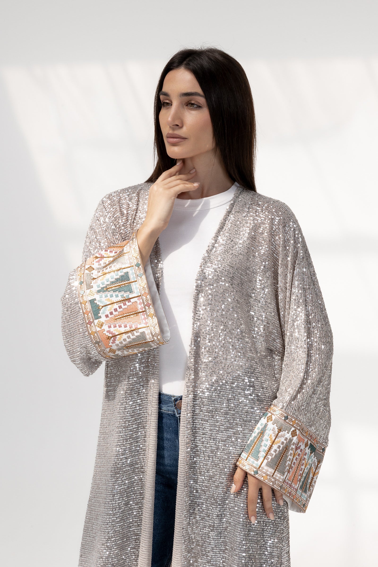 Embroidered Silver Abaya