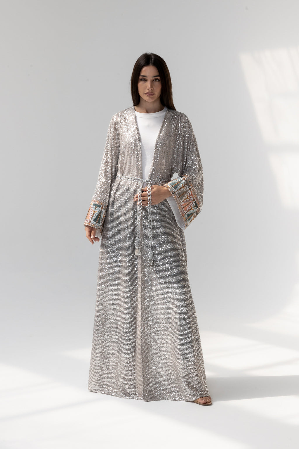 Embroidered Silver Abaya