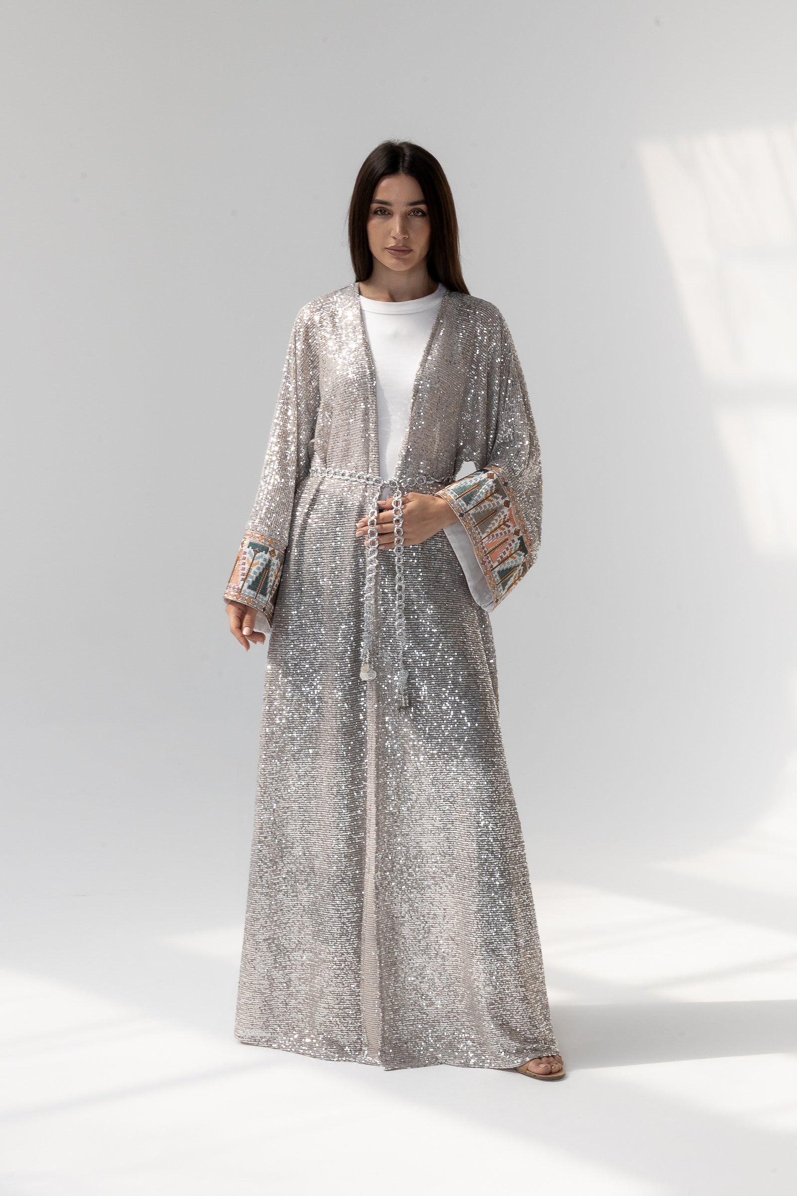 Embroidered Silver Abaya