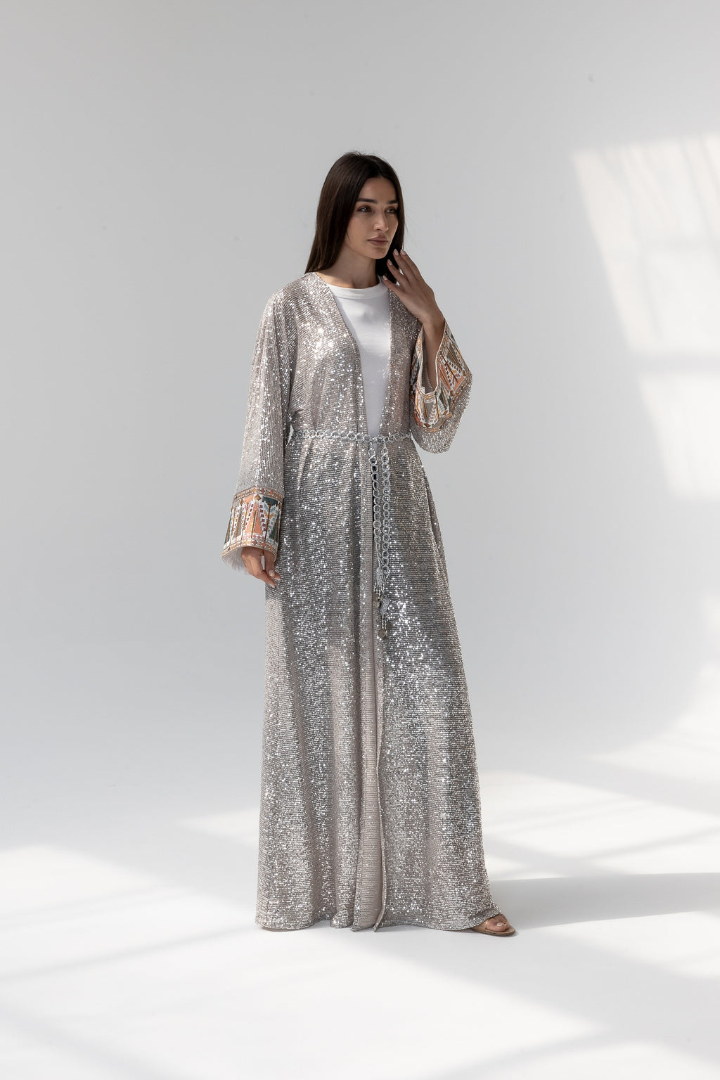 Embroidered Silver Abaya