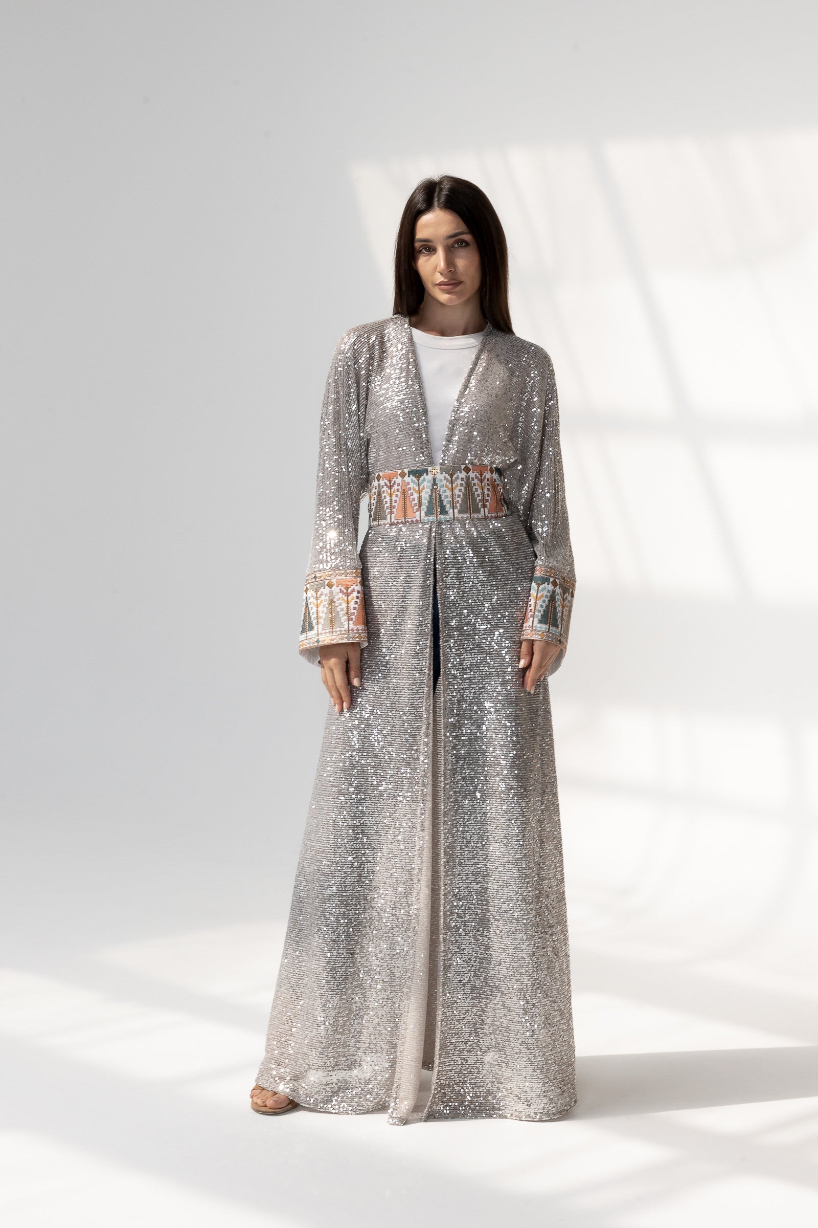 Embroidered Silver Abaya