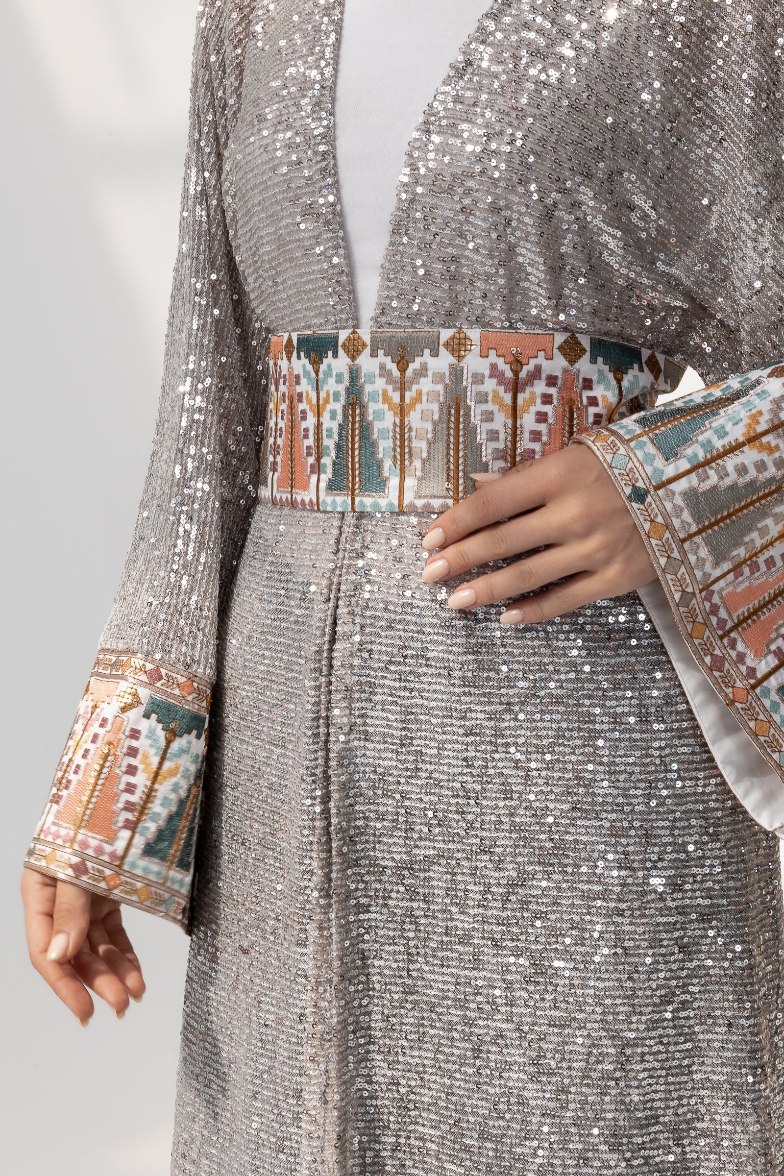Embroidered Silver Abaya