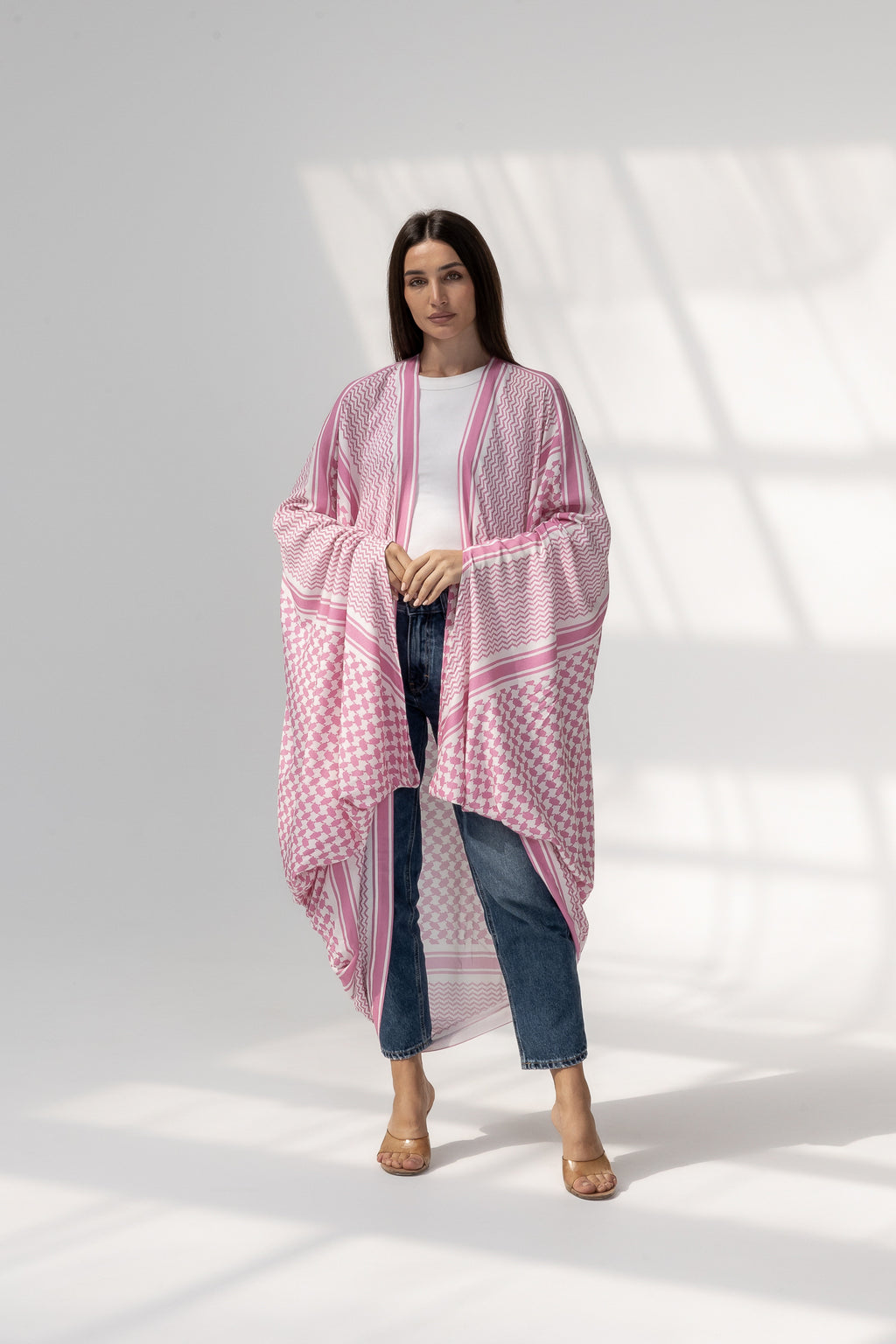 Pink Abaya with Keffiyeh Print