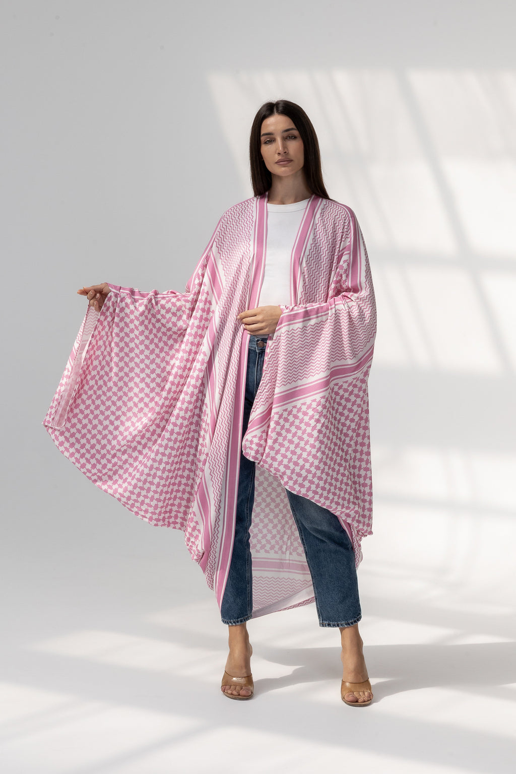 Pink Abaya with Keffiyeh Print