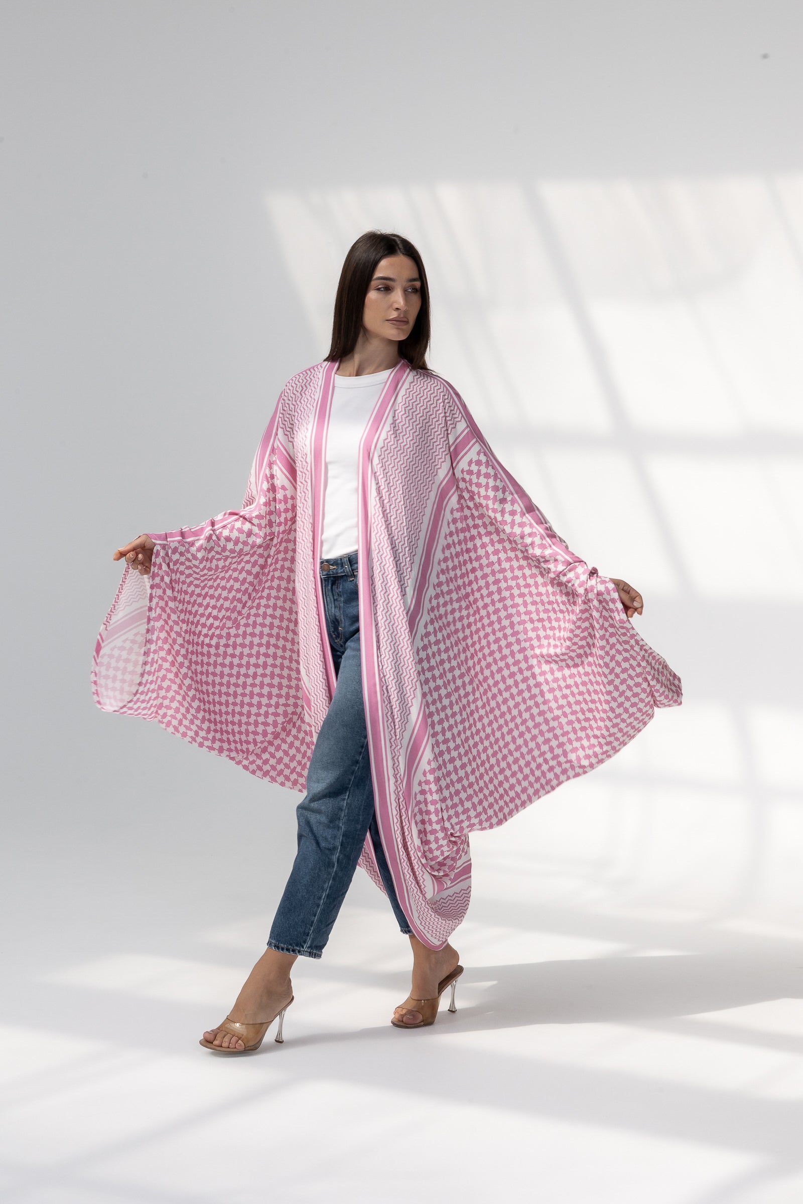 Pink Abaya with Keffiyeh Print