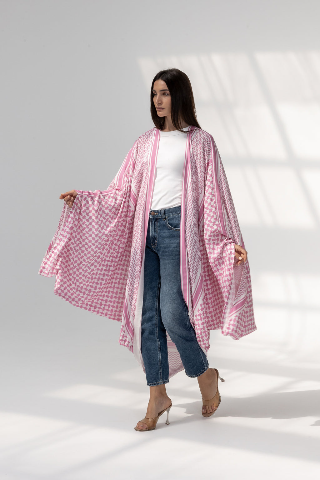 Pink Abaya with Keffiyeh Print