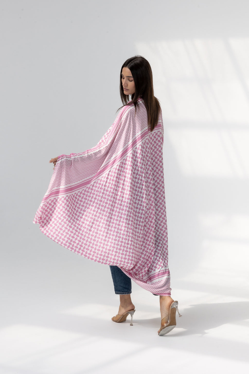 Pink Abaya with Keffiyeh Print