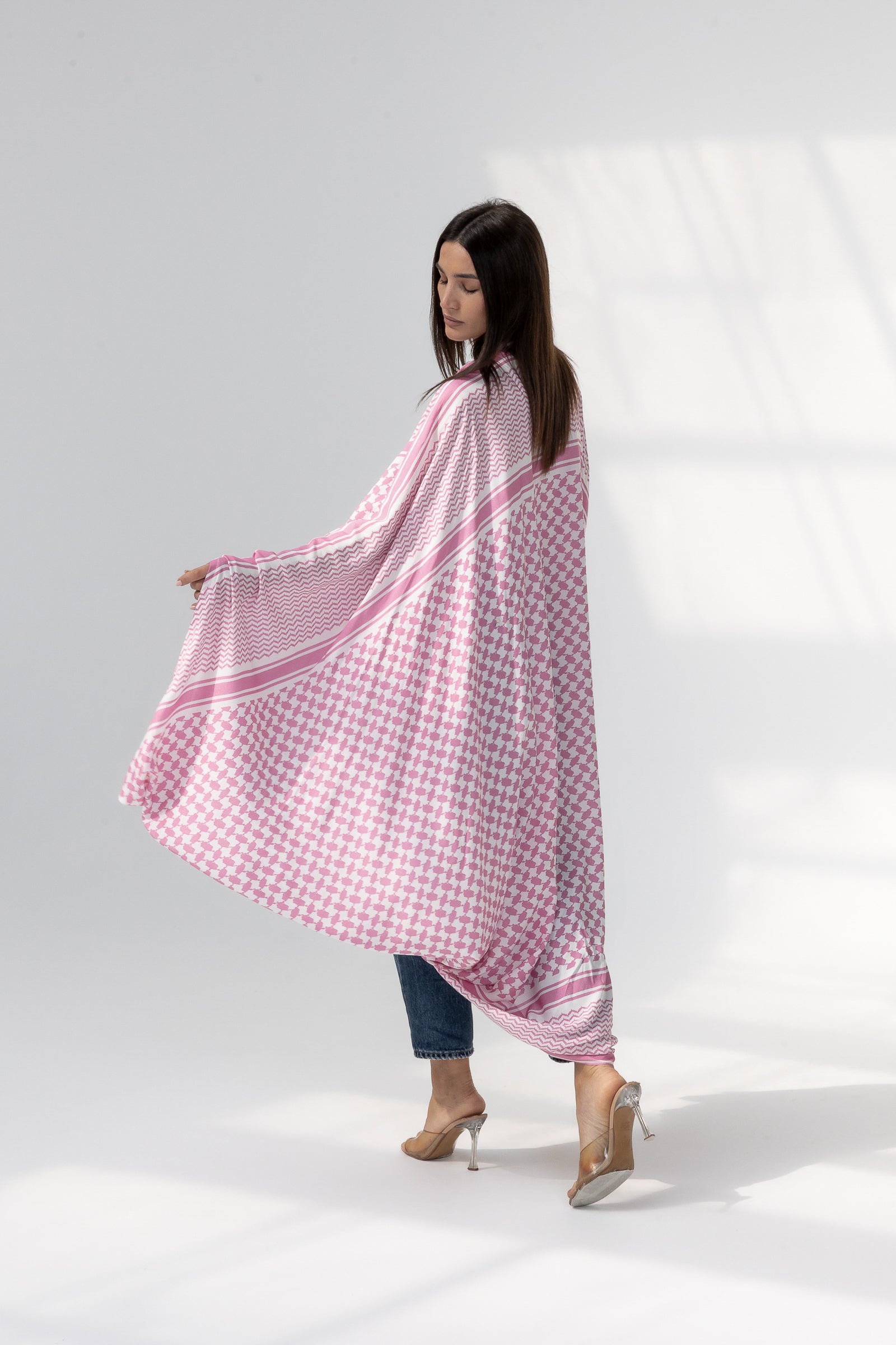 Pink Abaya with Keffiyeh Print