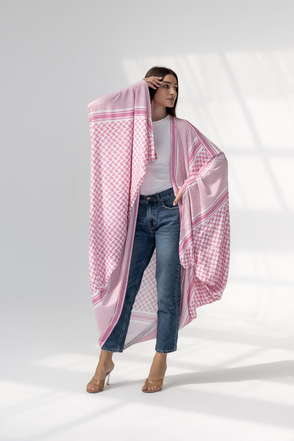 Pink Abaya with Keffiyeh Print