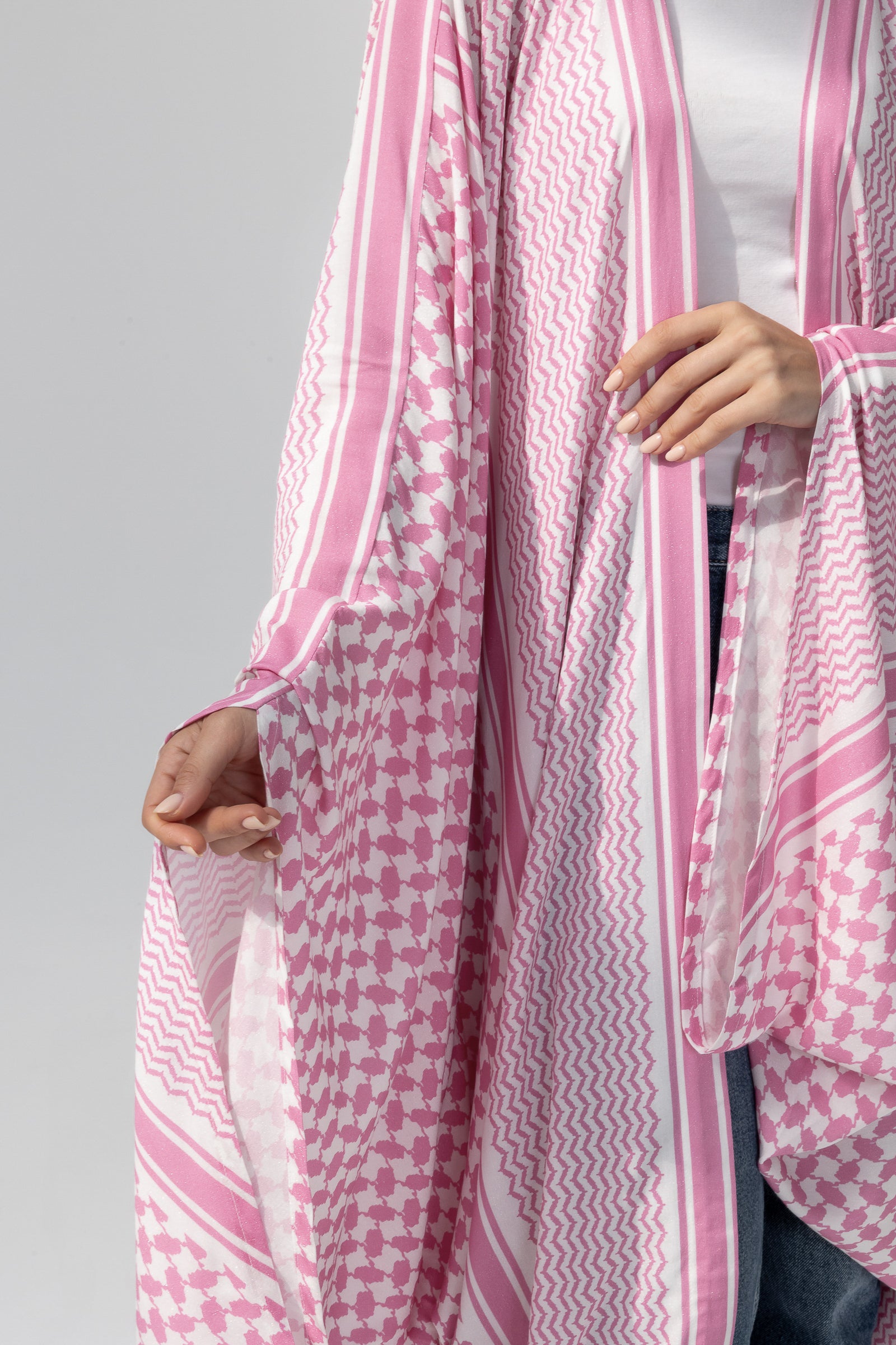 Pink Abaya with Keffiyeh Print