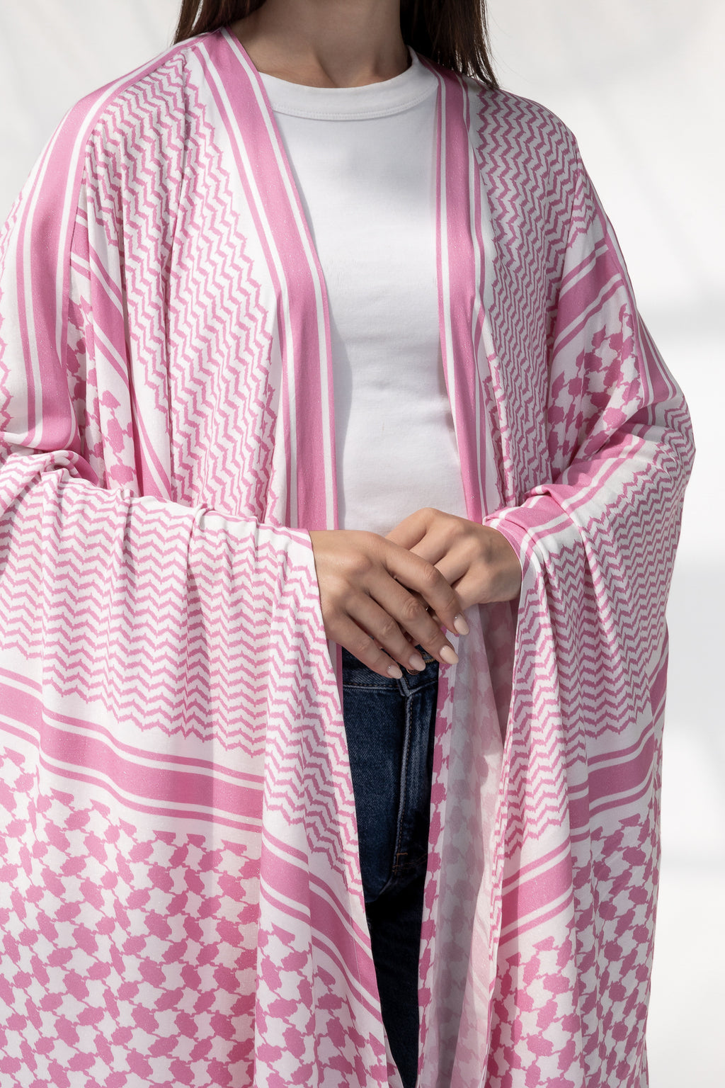 Pink Abaya with Keffiyeh Print