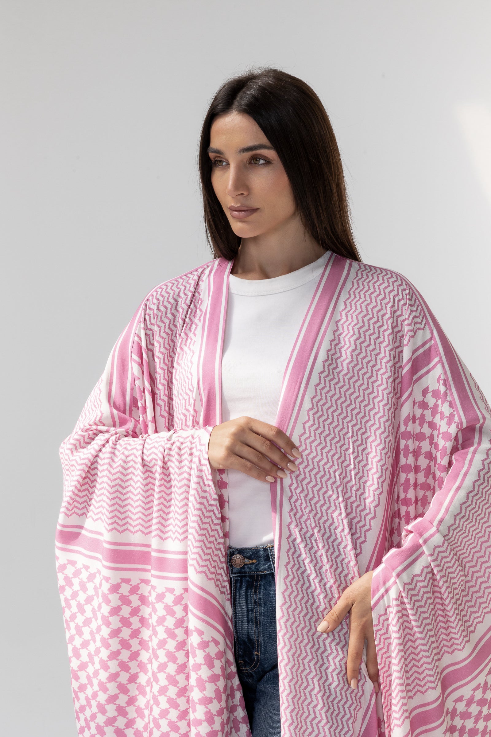 Pink Abaya with Keffiyeh Print