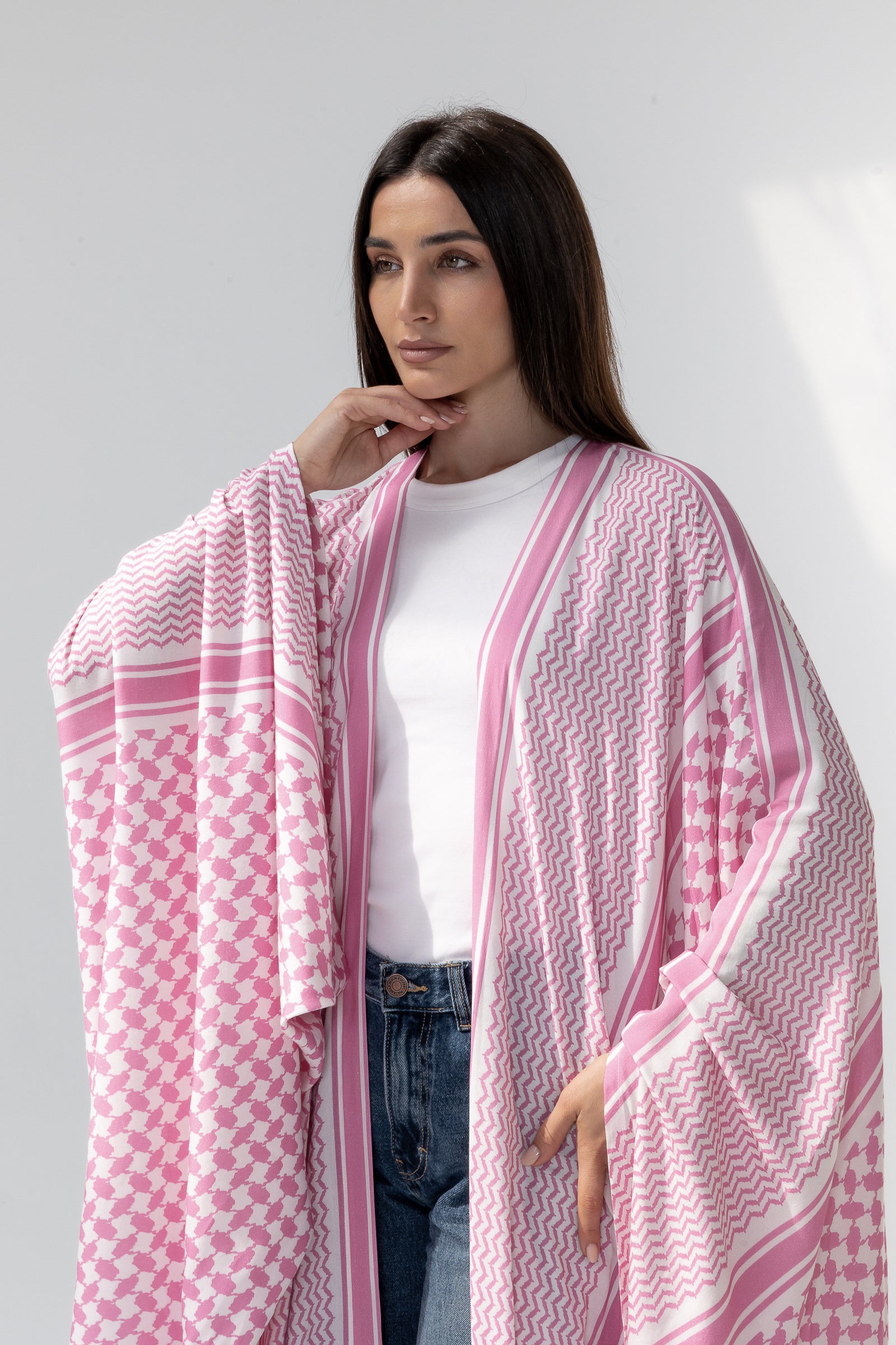 Pink Abaya with Keffiyeh Print