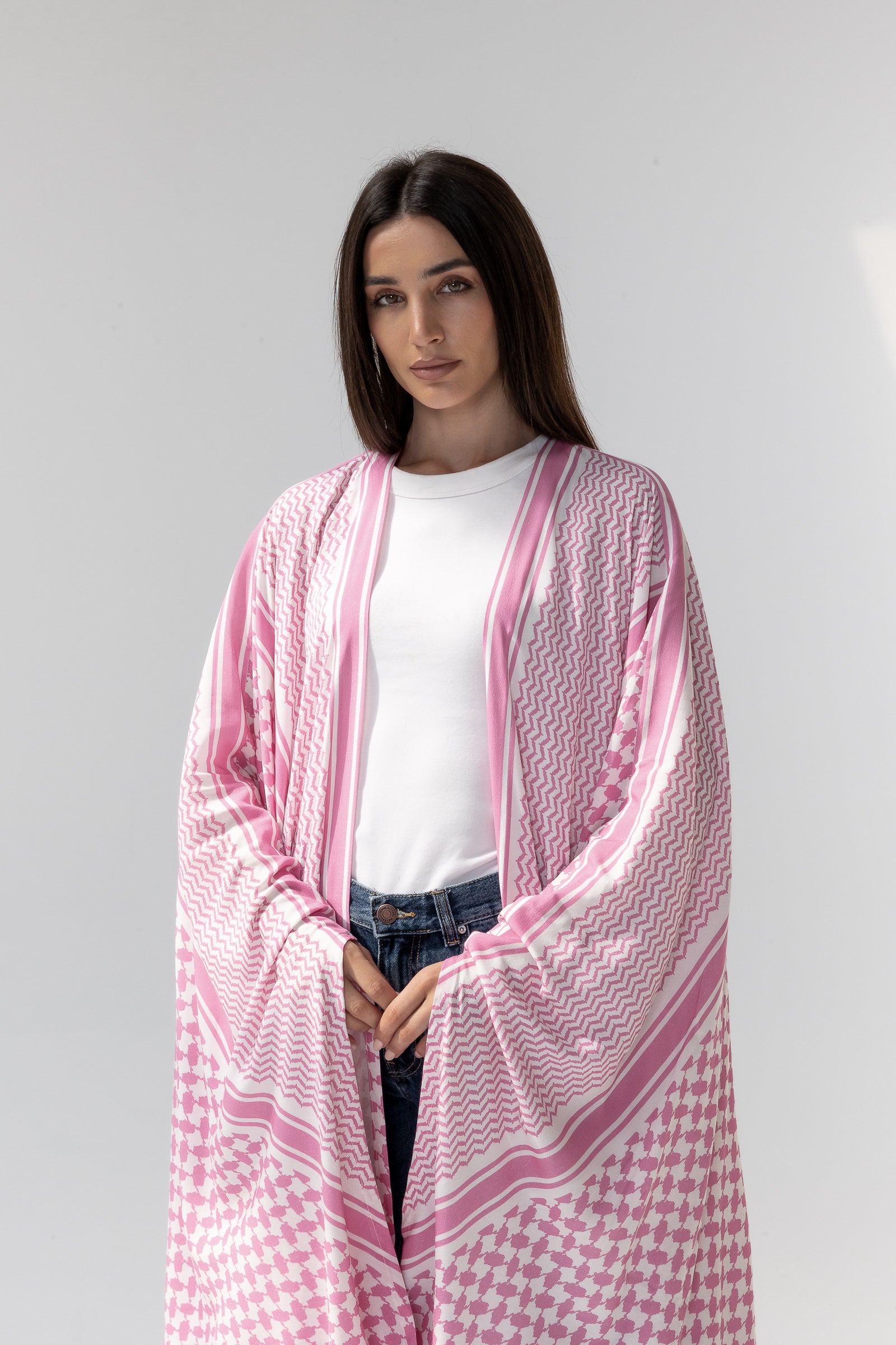 Pink Abaya with Keffiyeh Print