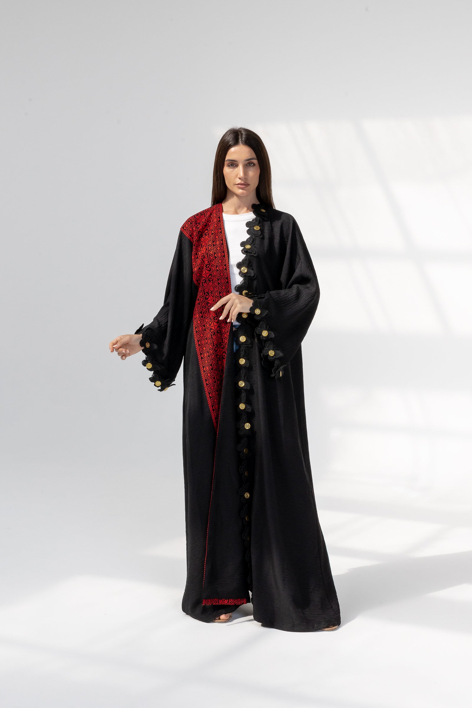Embroidered Abaya with Butterfly Appliqué