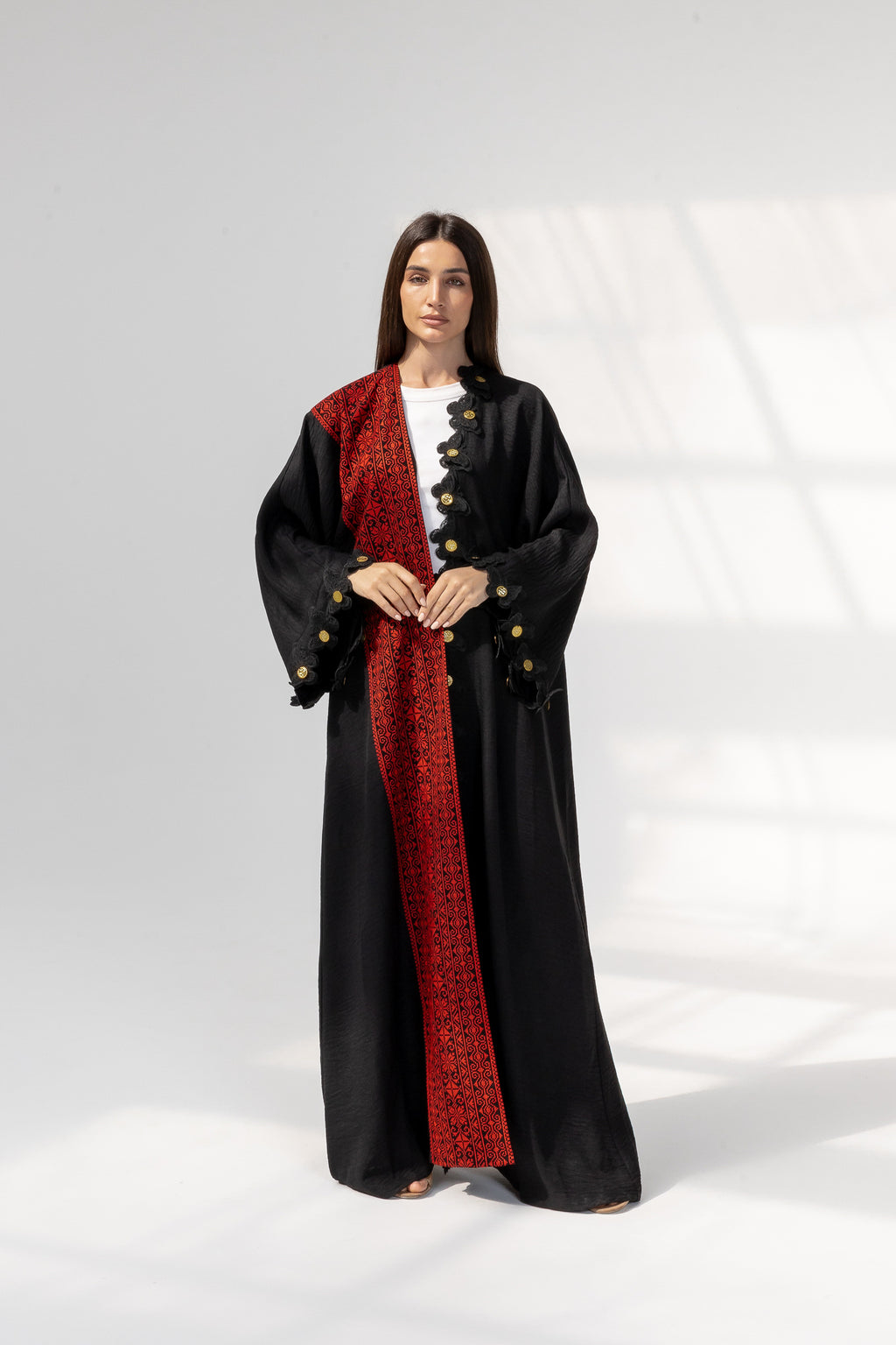 Embroidered Abaya with Butterfly Appliqué